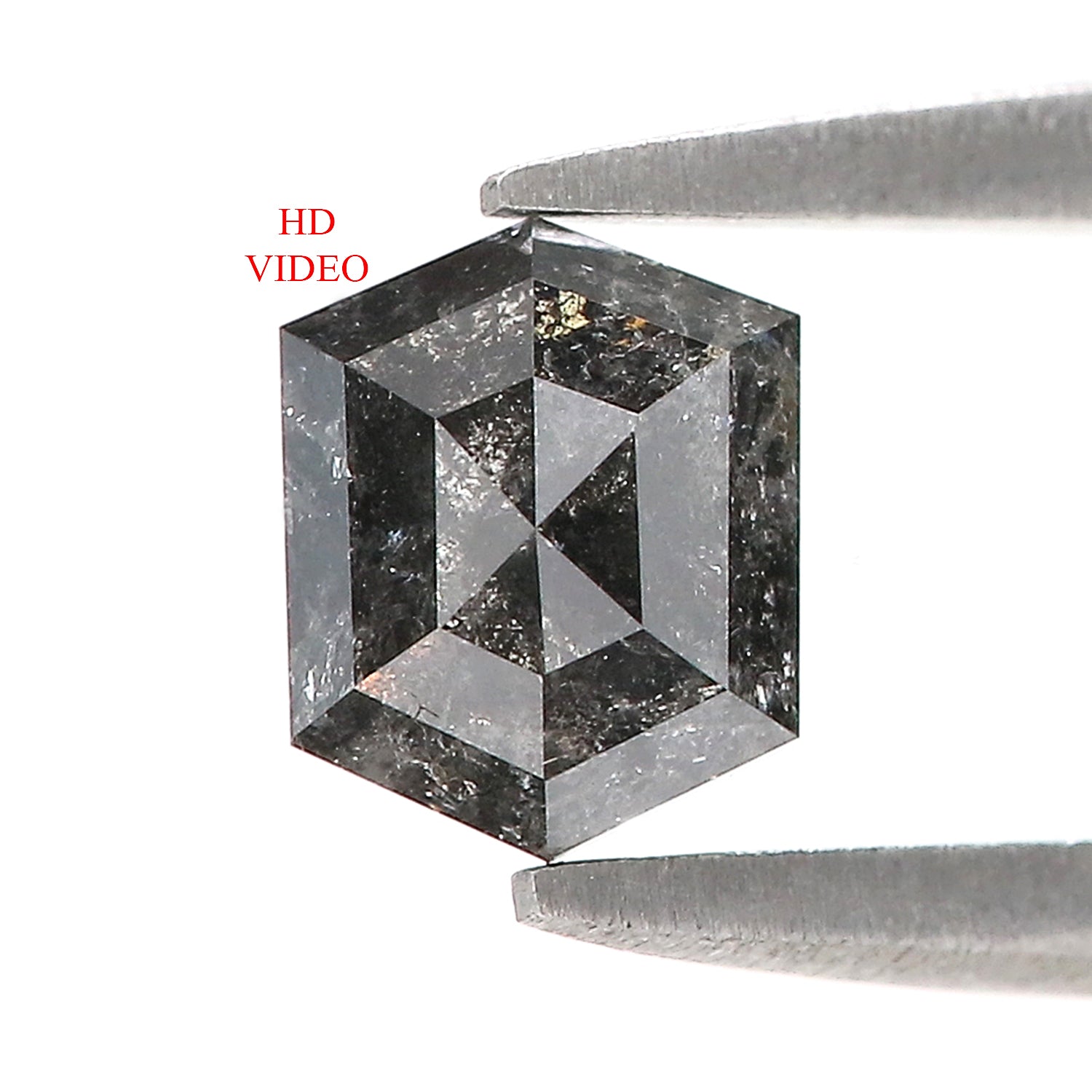 0.89 Ct Natural Loose Hexagon Shape Diamond Salt And Pepper Diamond 6.15 MM Natural Black Grey Color Diamond Hexagon Rose Cut Diamond LQ2968