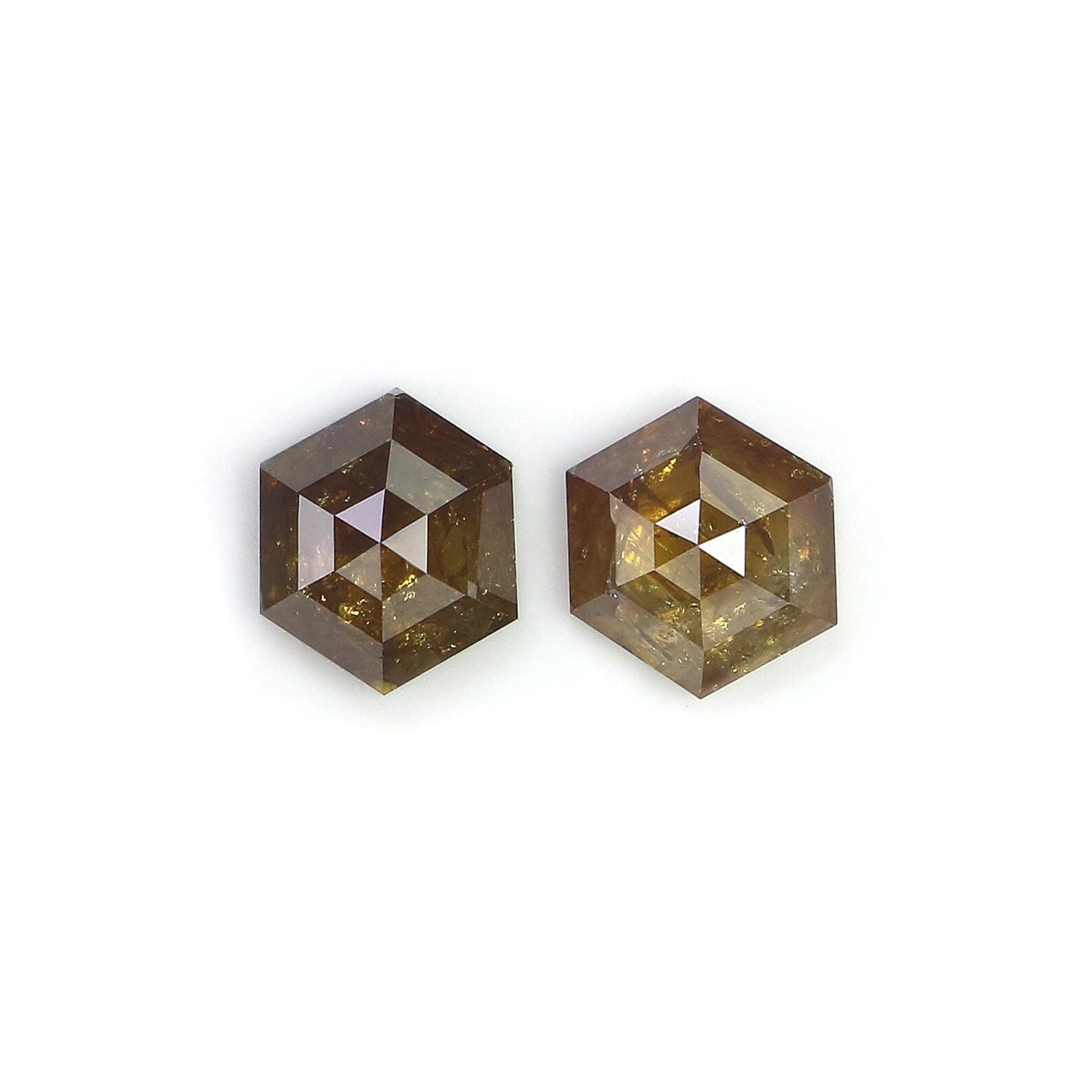 1.68 CT Natural Loose Hexagon Shape Pair Diamond Yellow Color Hexagon Diamond 5.70 MM Natural Brown Color Hexagon Rose Cut Diamond NQ8000