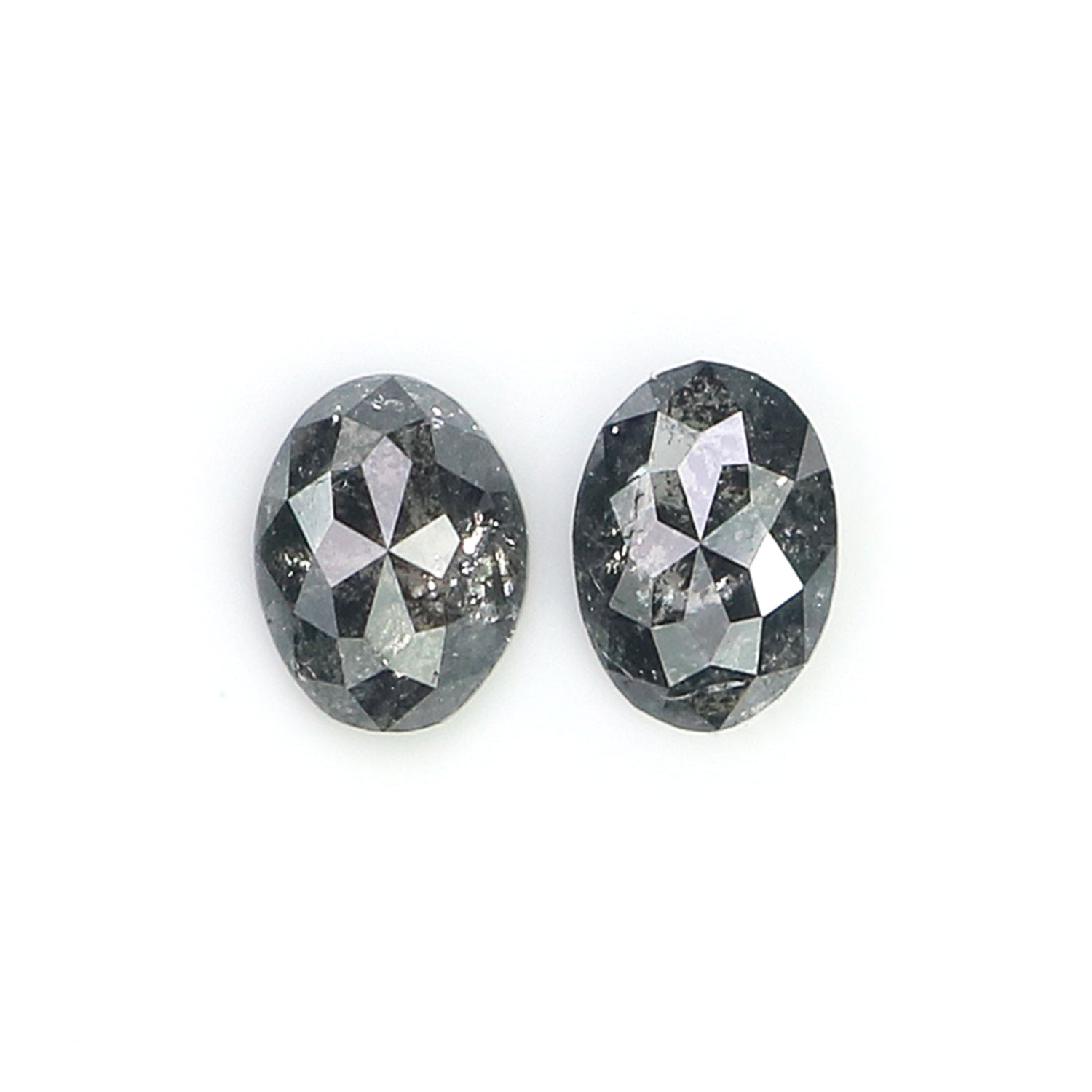 0.49 CT Natural Loose Oval Cut Pair Diamond Salt And Pepper Oval Shape Diamond 4.85 MM Natural Black Grey Color Oval Rose Cut Diamond L2772