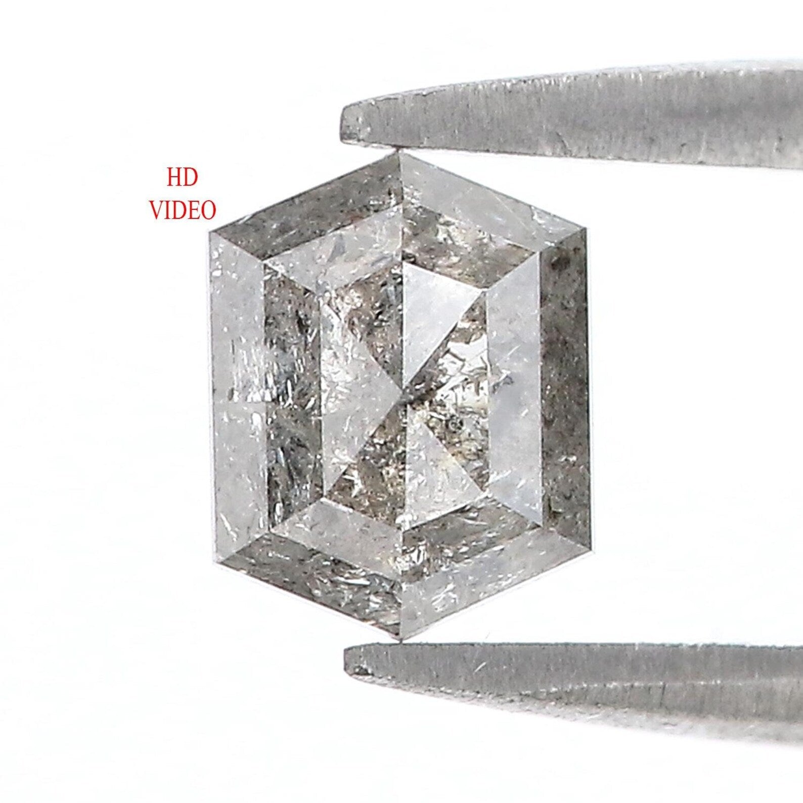 0.88 Ct Natural Loose Hexagon Shape Diamond Salt And Pepper Hexagon Diamond 6.55 MM Natural Diamond Black Grey Color Hexagon Diamond QN1460