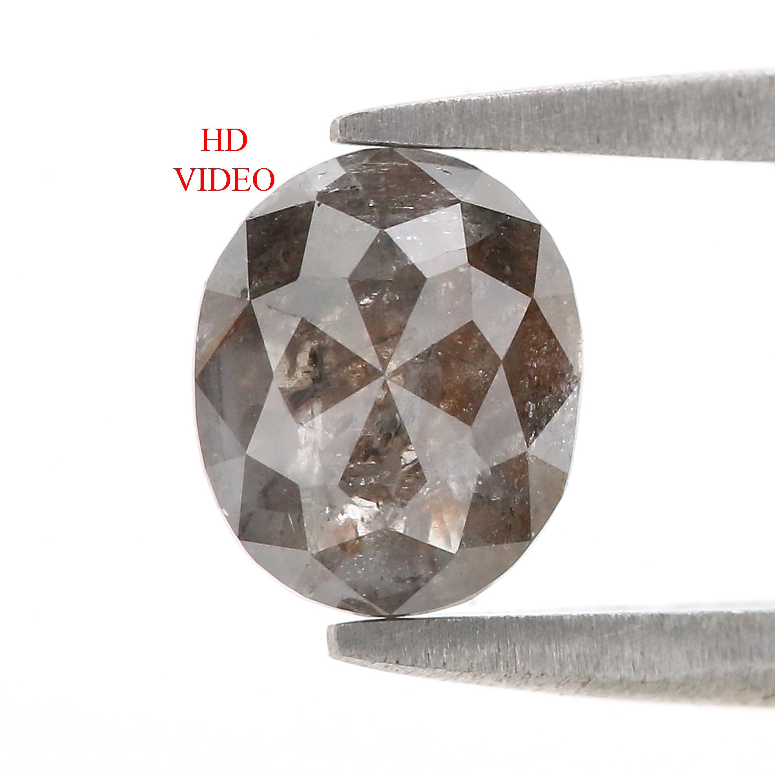 Natural Oval Salt and Pepper Diamond 1.06 CT Loose Rose Cut Black Grey Stone 6.99 MM Rustic Diamond For Custom Engagement Ring L3688