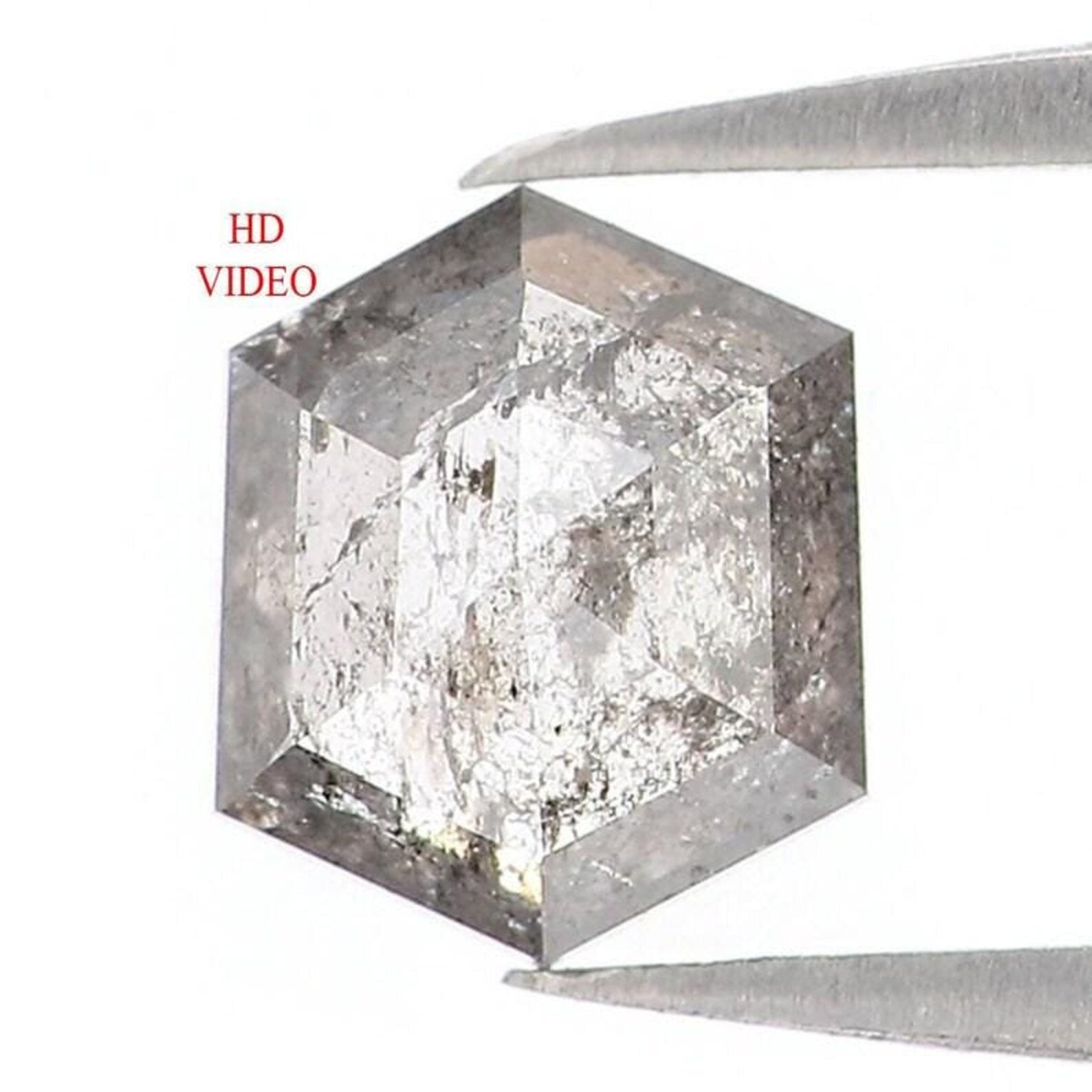 0.43 CT Natural Loose Hexagon Shape Diamond Salt And Pepper Hexagon Diamond 5.10 MM Natural Black Grey Color Hexagon Rose Cut Diamond NQ1511