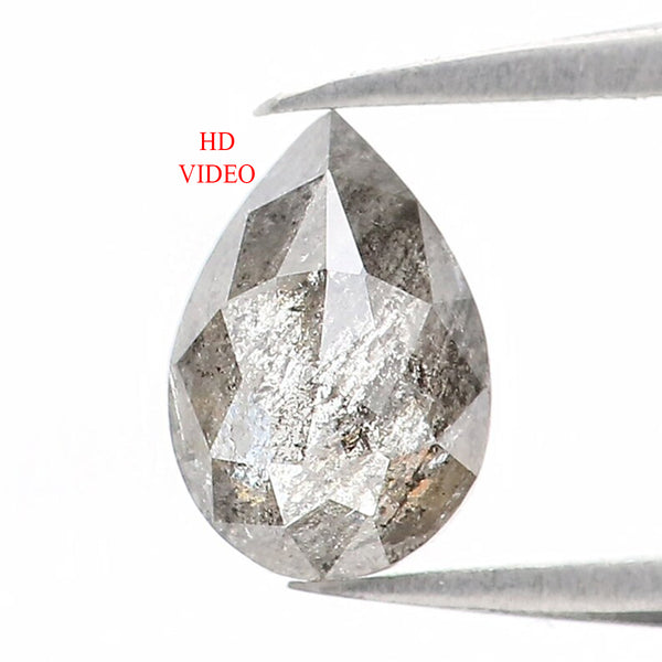 Natural Loose Pear Salt And Pepper Diamond Black Grey Color 0.39 CT 5.85 MM Pear Shape Rose Cut Diamond L1182