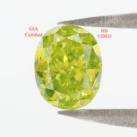 GIA Certified Natural Loose Oval Modified Brilliant Cut Diamond, Fancy Vivid Yellow Green Color Diamond, Oval Shape Diamond 0.77 CT KDL4056