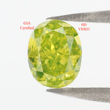 GIA Certified Natural Loose Oval Modified Brilliant Cut Diamond, Fancy Vivid Yellow Green Color Diamond, Oval Shape Diamond 0.77 CT KDL4056