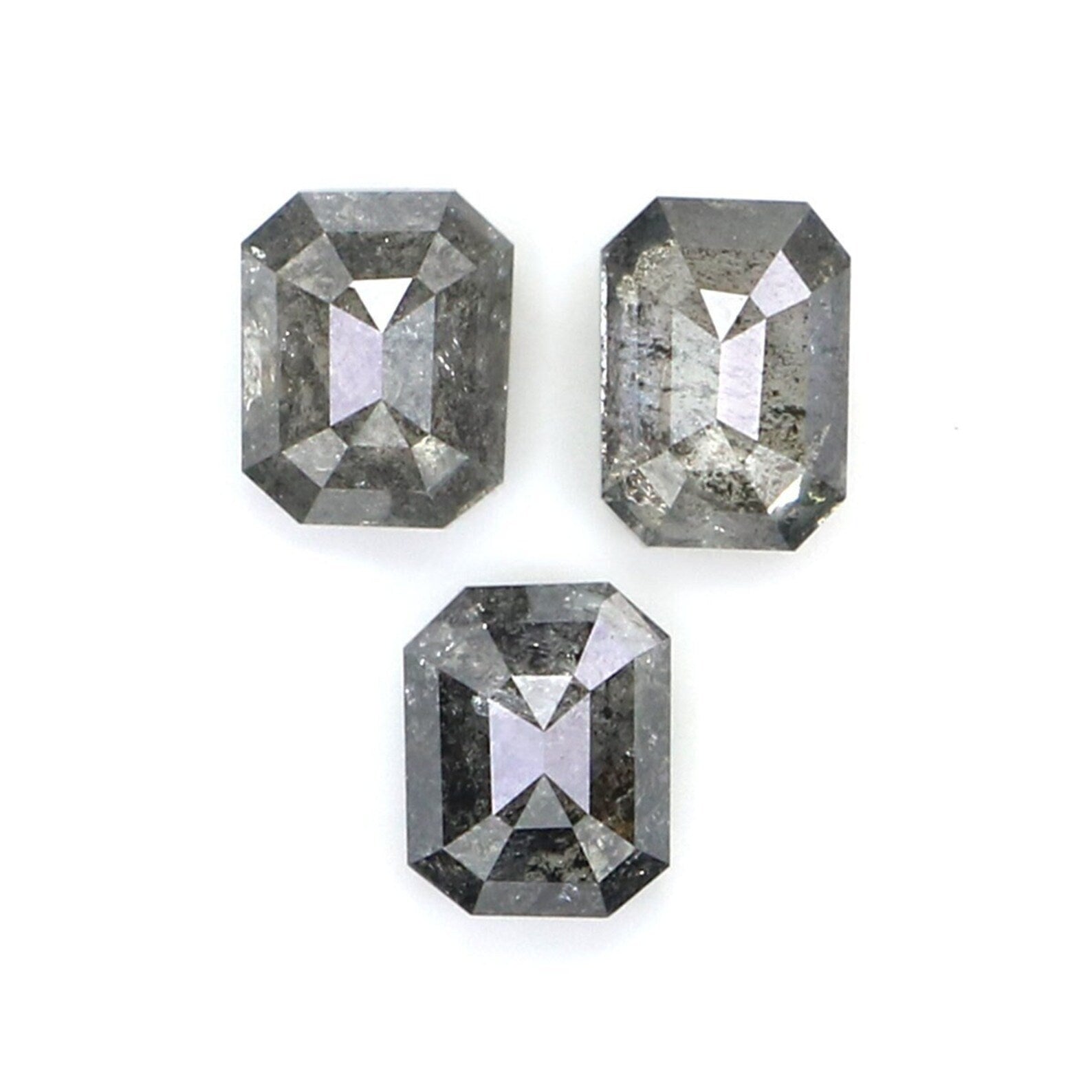 Natural Loose Emerald Salt And Pepper Diamond Black Grey Color 0.80 CT 4.08 MM Emerald Shape Rose Cut Diamond KDN2160