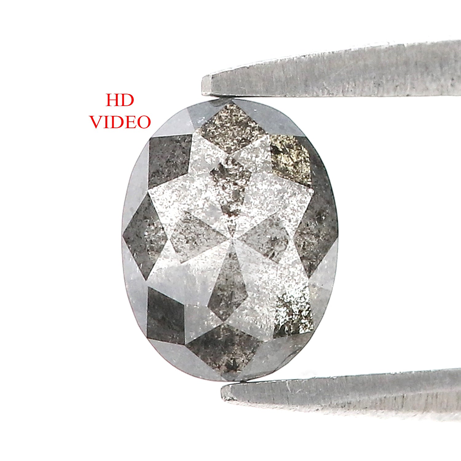 0.87 CT Natural Loose Oval Shape Diamond Salt And Pepper Oval Rose Cut Diamond 6.70 MM Black Grey Color Oval Shape Rose Cut Diamond LQ2059