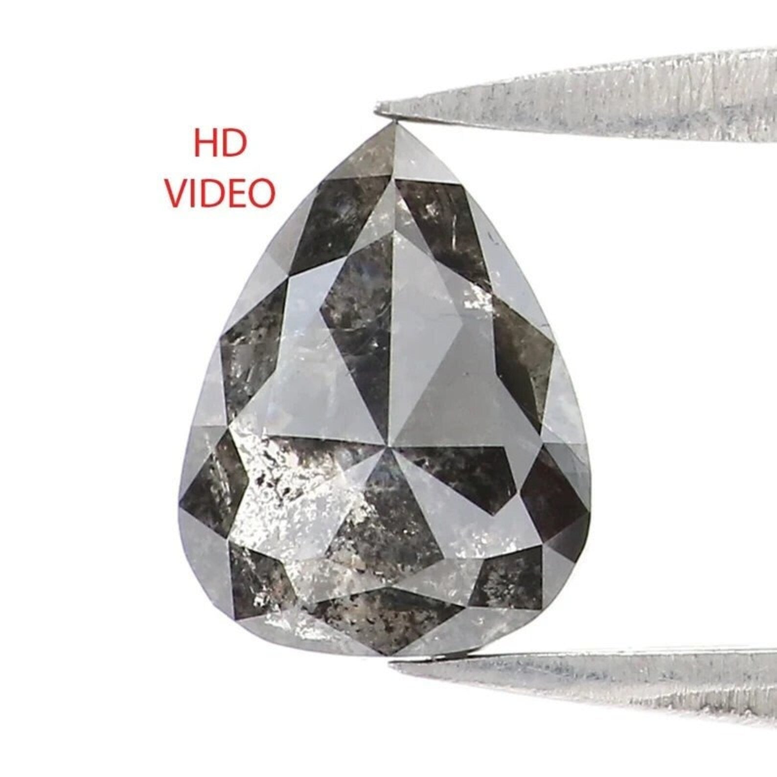 0.88 Ct Natural Loose Pear Shape Diamond Salt And Pepper Pear Diamond 6.80 MM Natural Diamond Black Grey Color Pear Rose Cut Diamond NQ2098