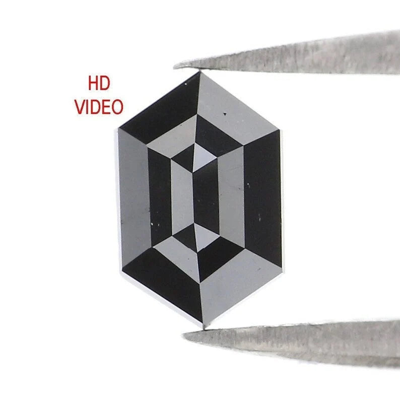 0.66 CT Natural Loose Hexagon Shape Diamond Black Color Hexagon Diamond 6.85 MM Natural Loose Black Color Hexagon Rose Cut Diamond NQ2207