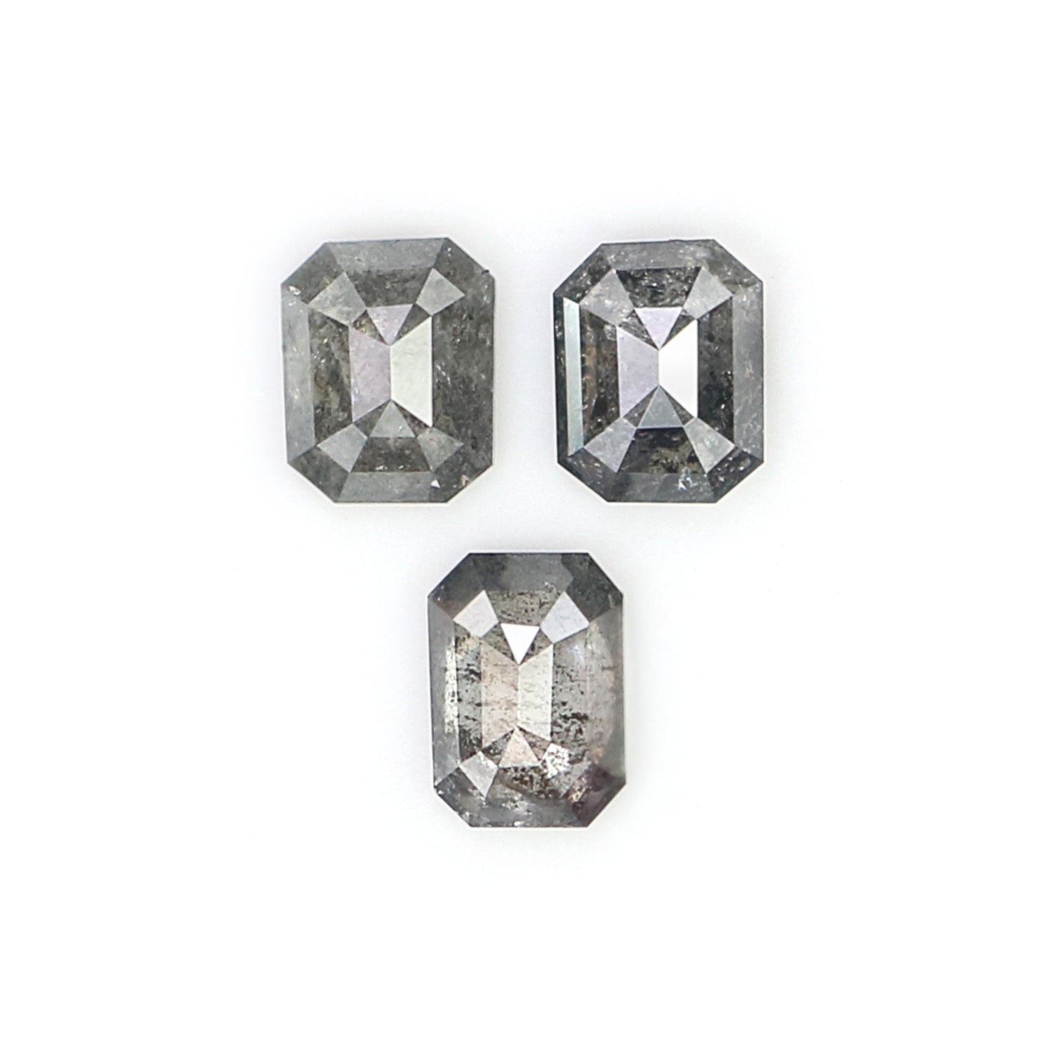 1.76 CT Natural Loose Emerald Shape Diamond Salt And Pepper Emerald Diamond 4.10 MM Natural Black Grey Color Emerald Rose Cut Diamond N2160