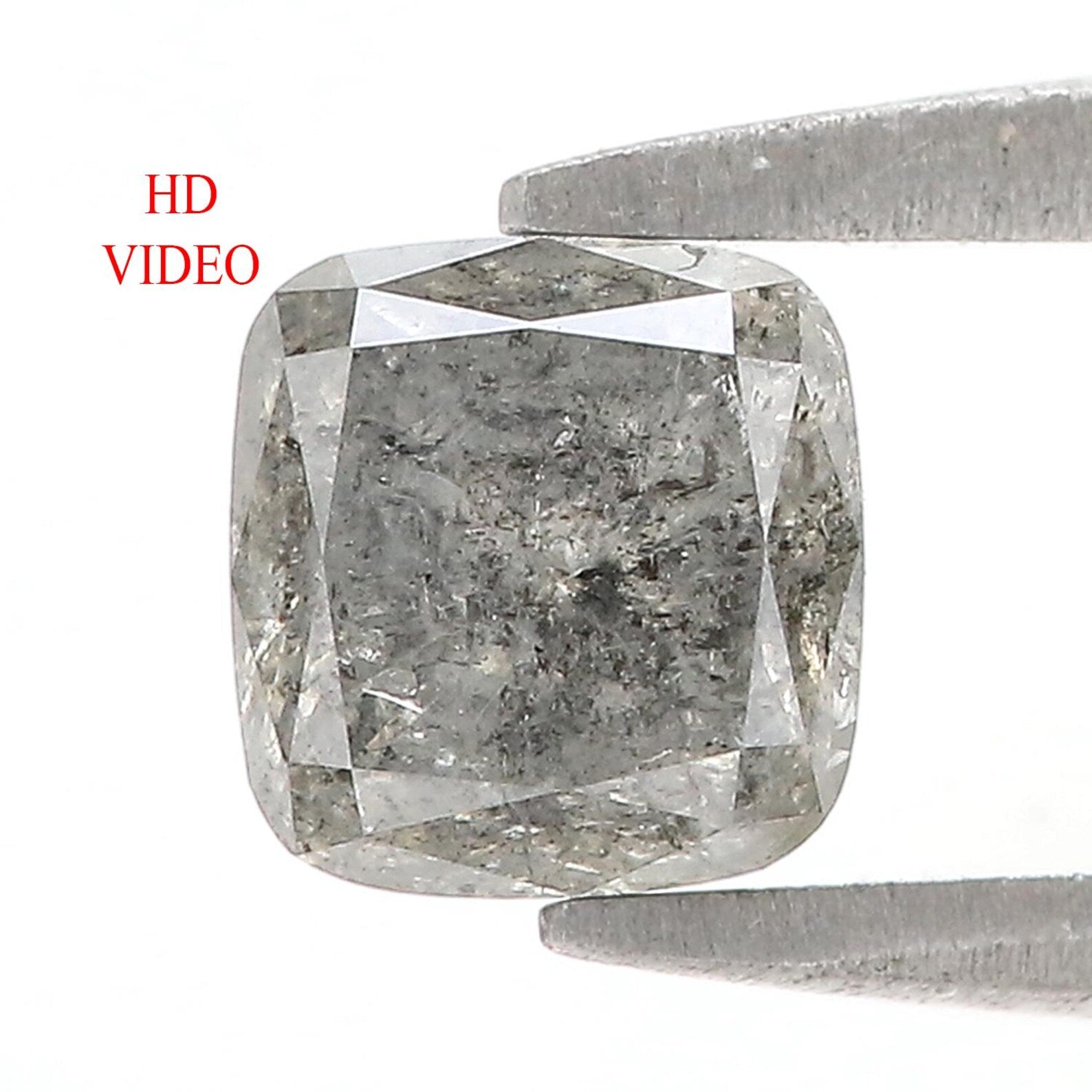 0.95 Ct Natural Loose Cushion Cut Diamond Shape And Pepper Cushion Cut Diamond 5.60 MM Black Grey Color Cushion Rose Cut Diamond QN794