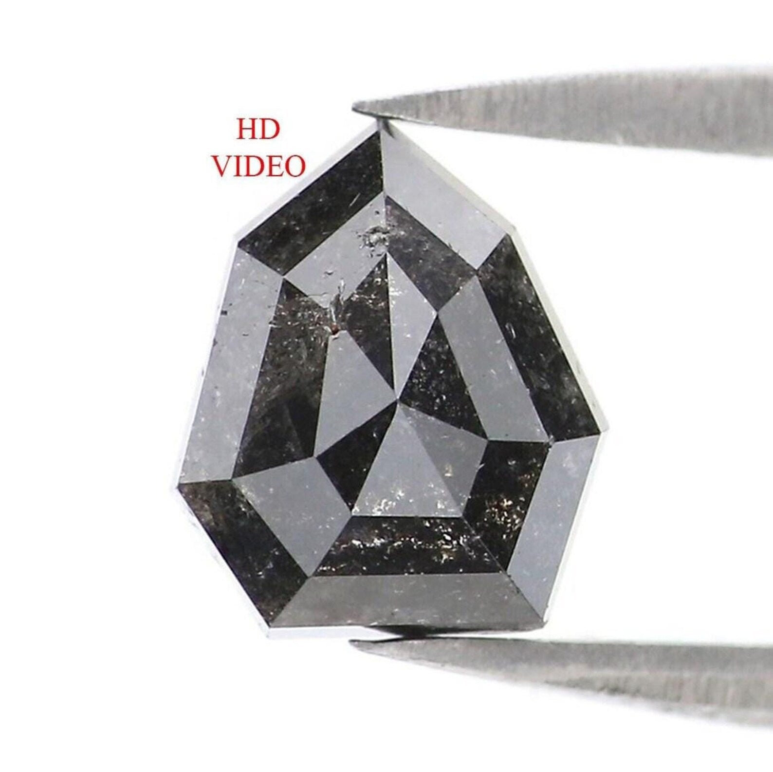 1.58 CT Natural Loose Shield Shape Diamond Salt And Pepper Shield Diamond 7.80 MM Natural Black Grey Color Shield Rose Cut Diamond NQ8244