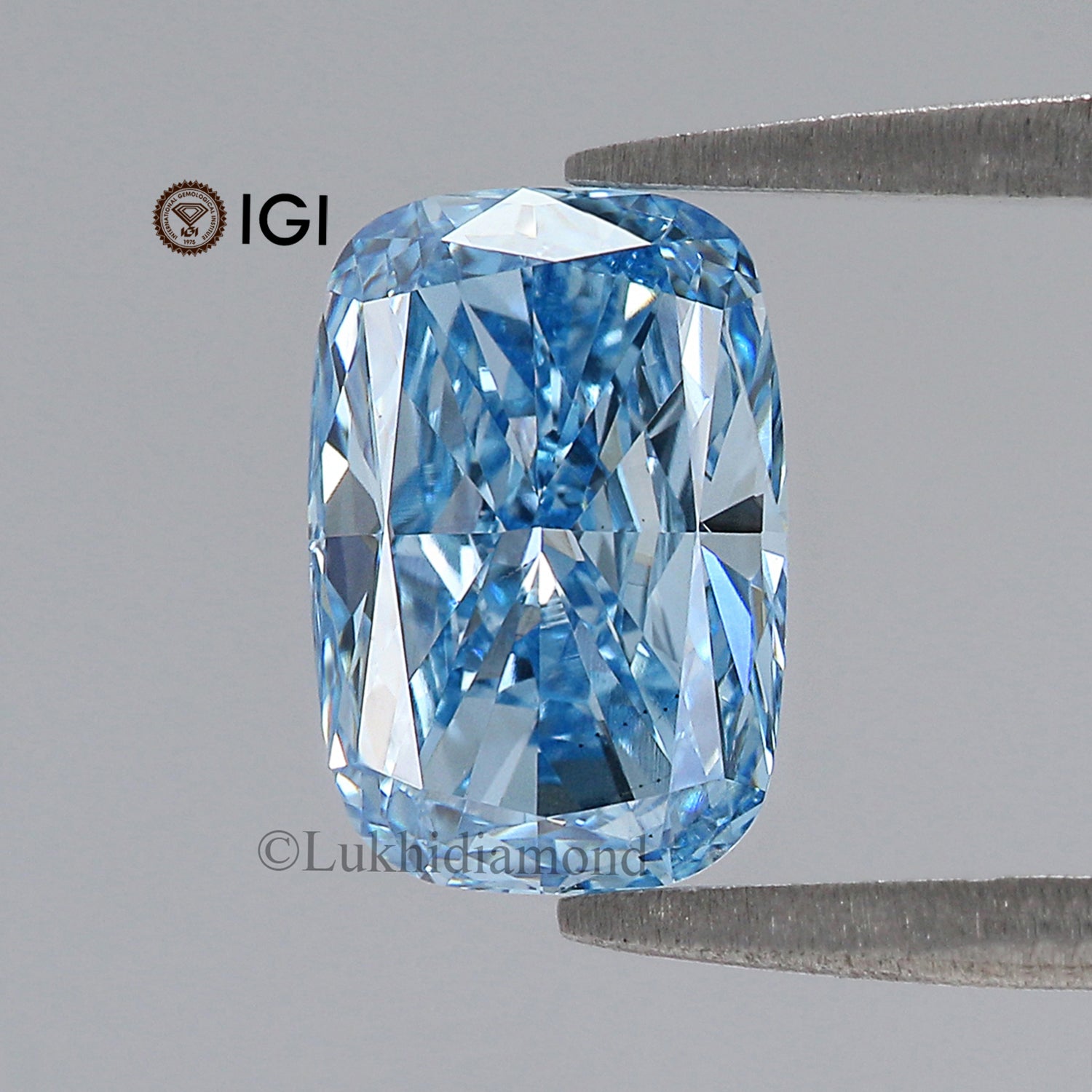 1.80 CT IGI Certified Cushion Brilliant Cut Diamond Fancy Vivid Blue Color VS1 Clarity Lab Grown Diamond Lab Created CVD Lab Diamond L3330