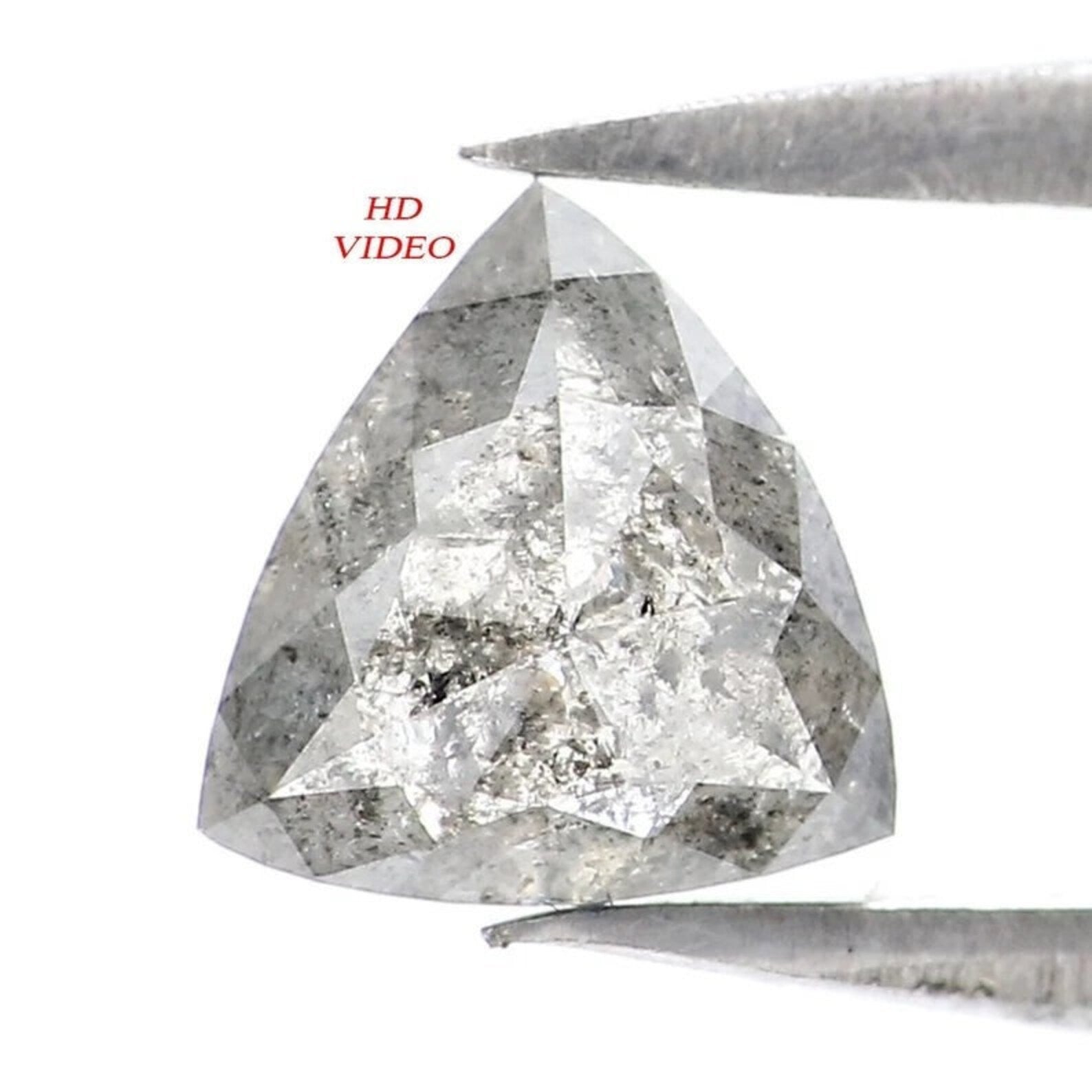 1.03 CT Natural Loose Triangle Diamond Salt And Pepper Triangle Diamond 6.40 MM Natural Black Gray Color Triangle Rose Cut Diamond QN9302