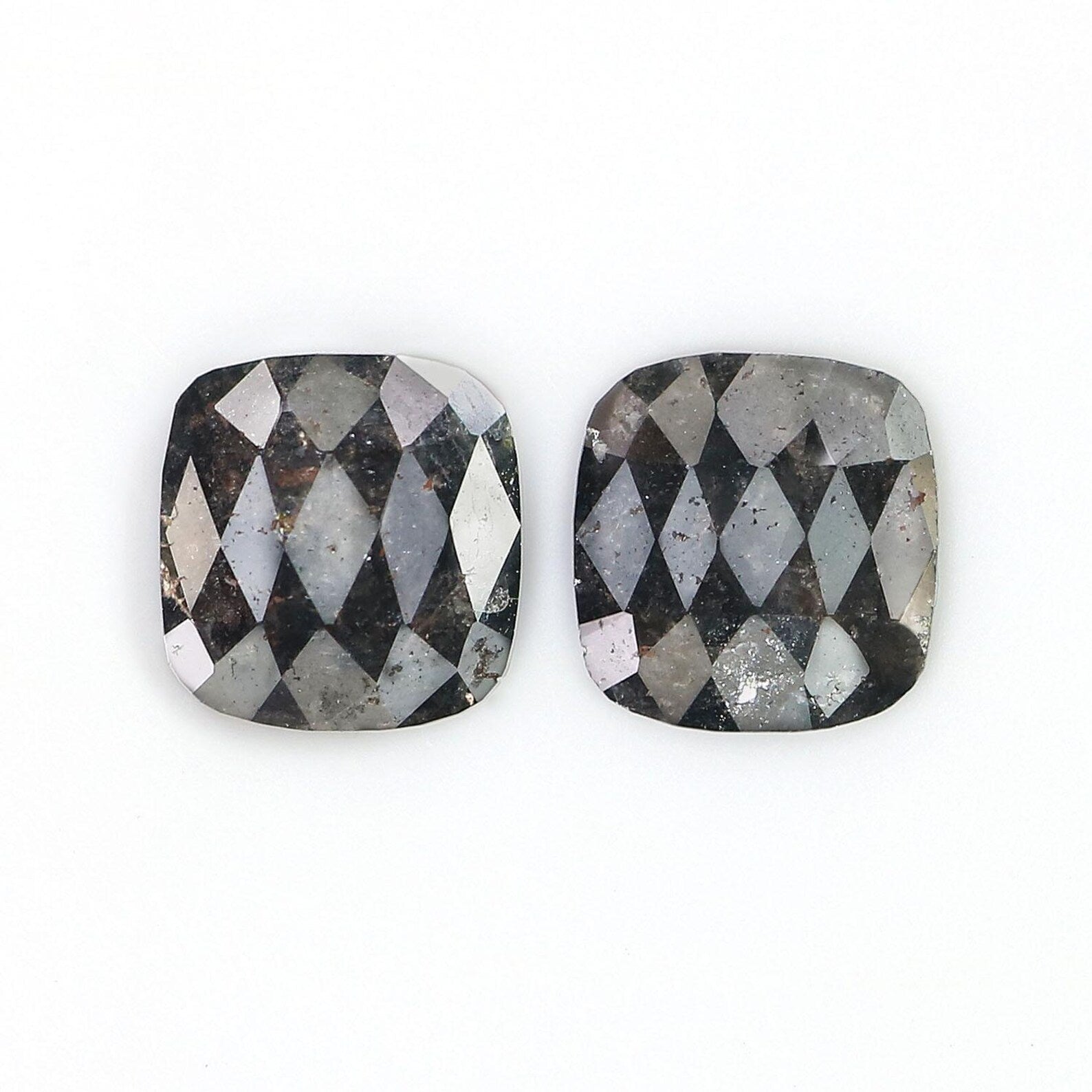 1.77 CT Natural Loose Cushion Shape Pair Diamond Salt And Pepper Cushion Diamond 7.70 MM Natural Black Grey Cushion Rose Cut Diamond NQ2541