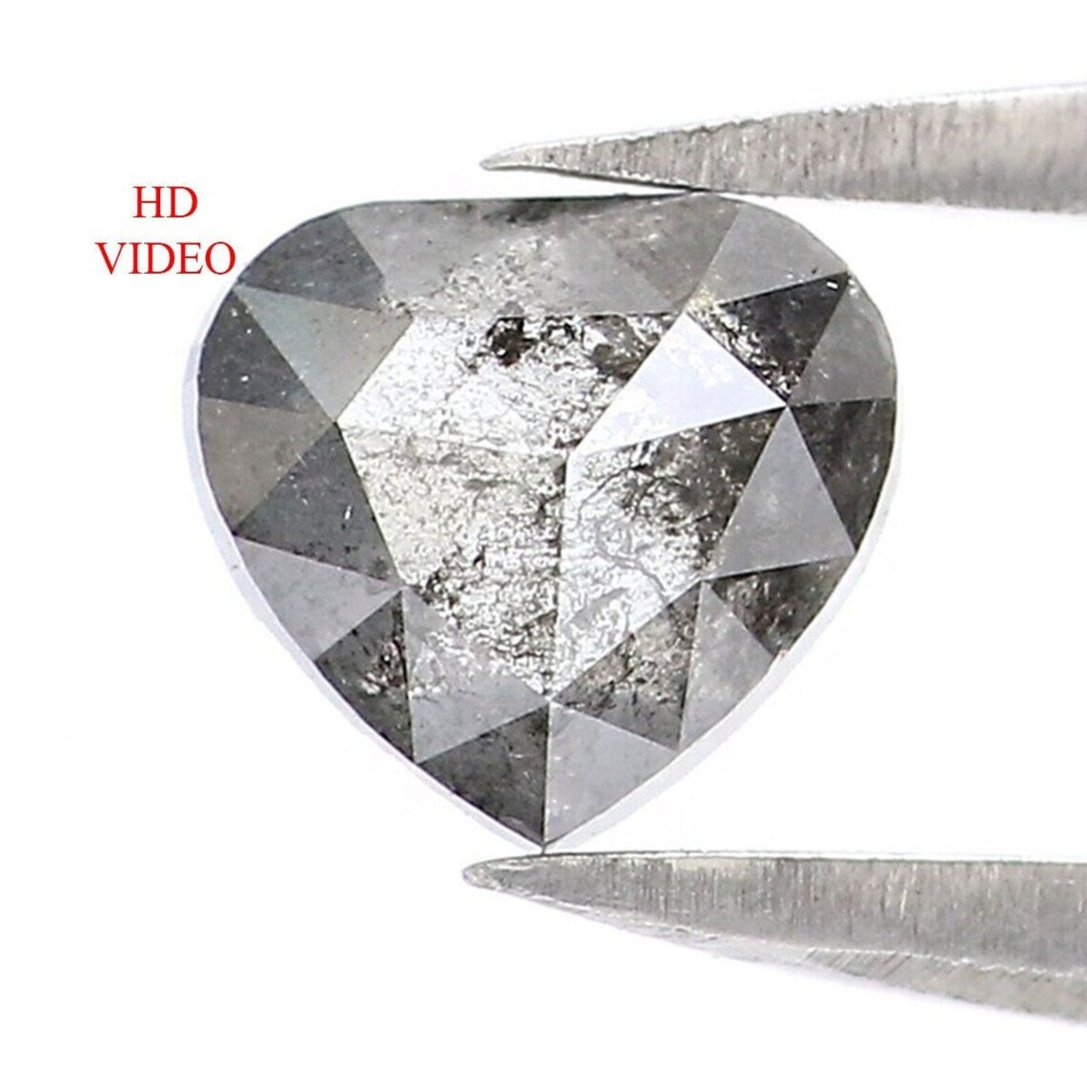 0.57 CT Natural Loose Heart Shape Diamond Salt And Pepper Heart Diamond Diamond 5.40 MM Black Grey Color Heart Shape Rose Cut Diamond NQ9458