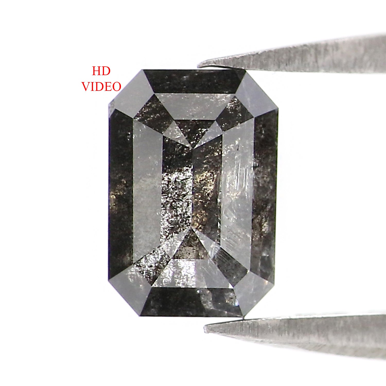 0.84 CT Natural Loose Emerald Shape Diamond Salt And Pepper Emerald Shape Diamond 6.55 MM Black Grey Color Emerald Rose Cut Diamond LQ2970