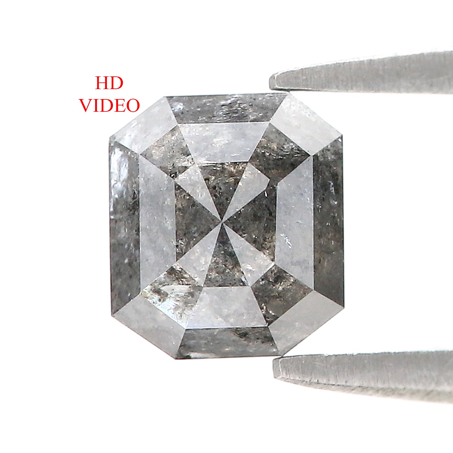 1.24 CT Natural Loose Emerald Shape Diamond Salt And Pepper Emerald Diamond 6.30 MM Natural Black Grey Color Emerald Rose Cut Diamond N2613