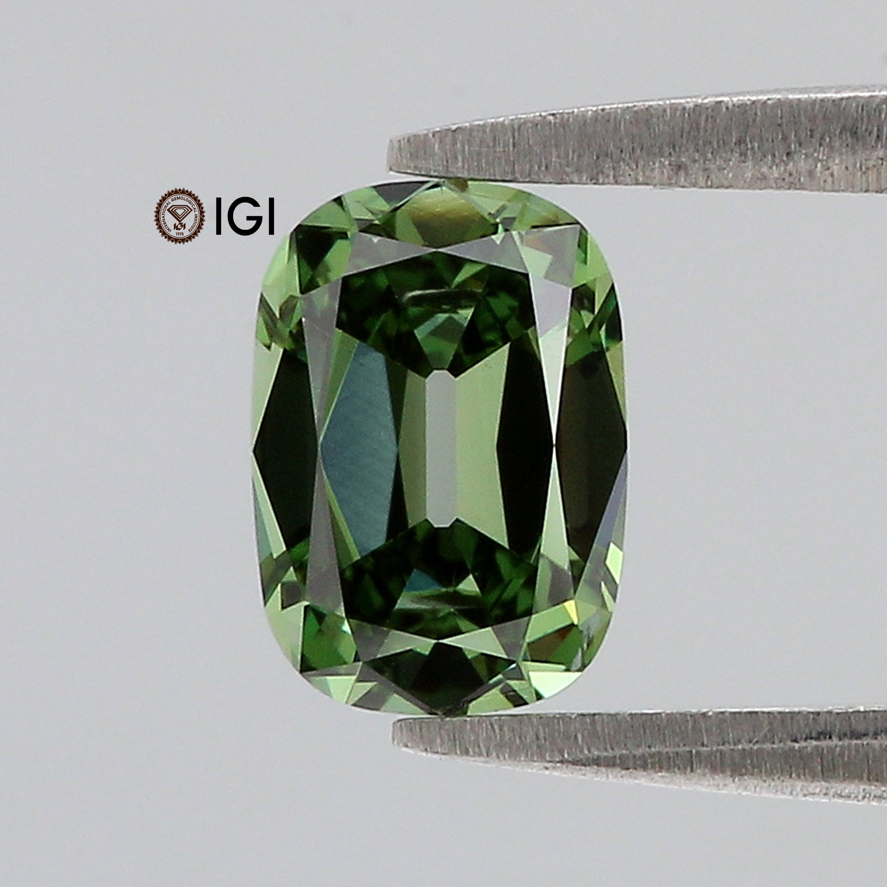 1.02 CT IGI Certified Cushion Old European Cut Diamond Fancy Vivid Green Color VS1 Clarity Lab Grown Diamond Lab Created Lab Diamond L3674