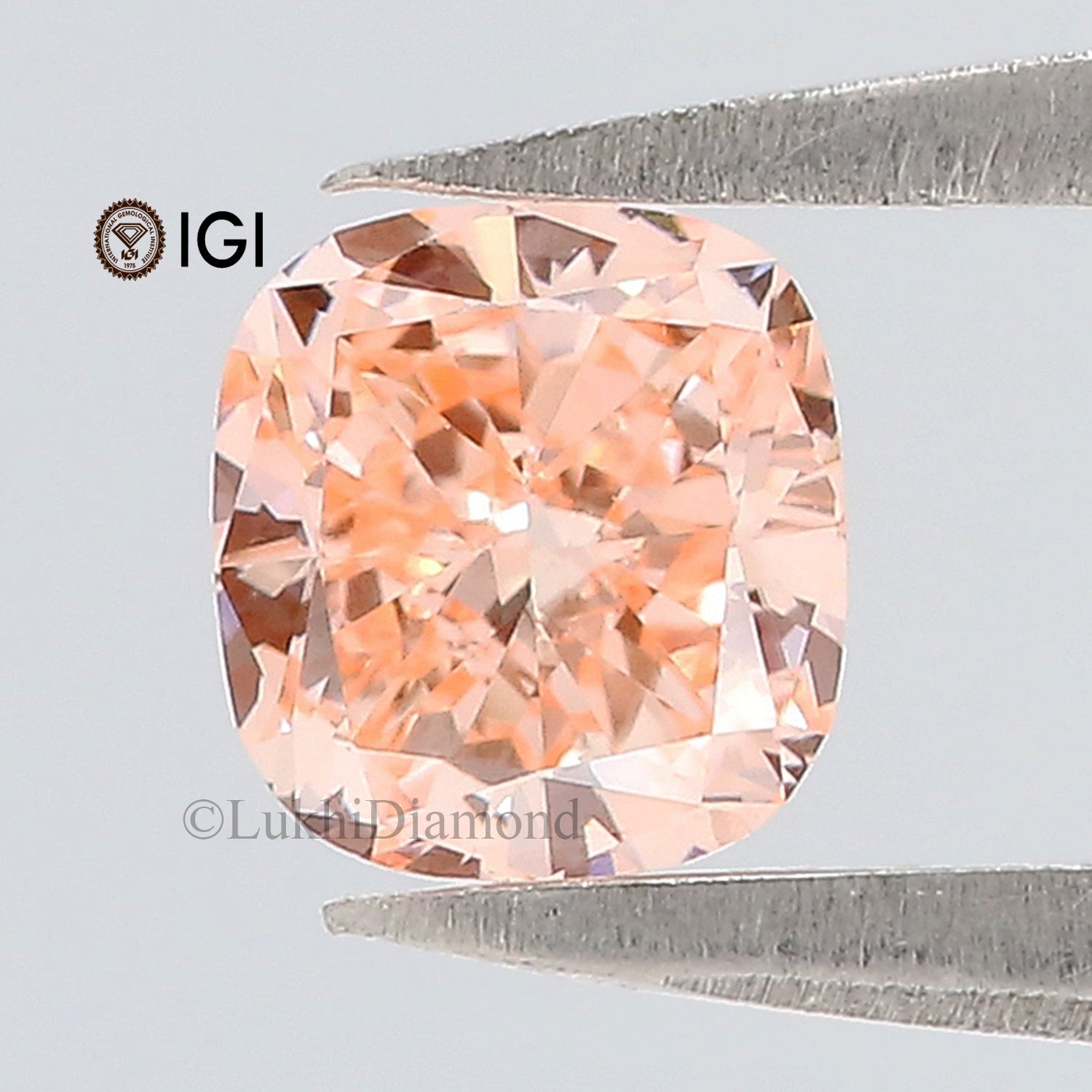 0.67 CT IGI Certified Cushion Brilliant Cut Lab Grown Diamond Lab Created Fancy Vivid Pink Color Cushion CVD Diamond Lab Made Cushion Q165