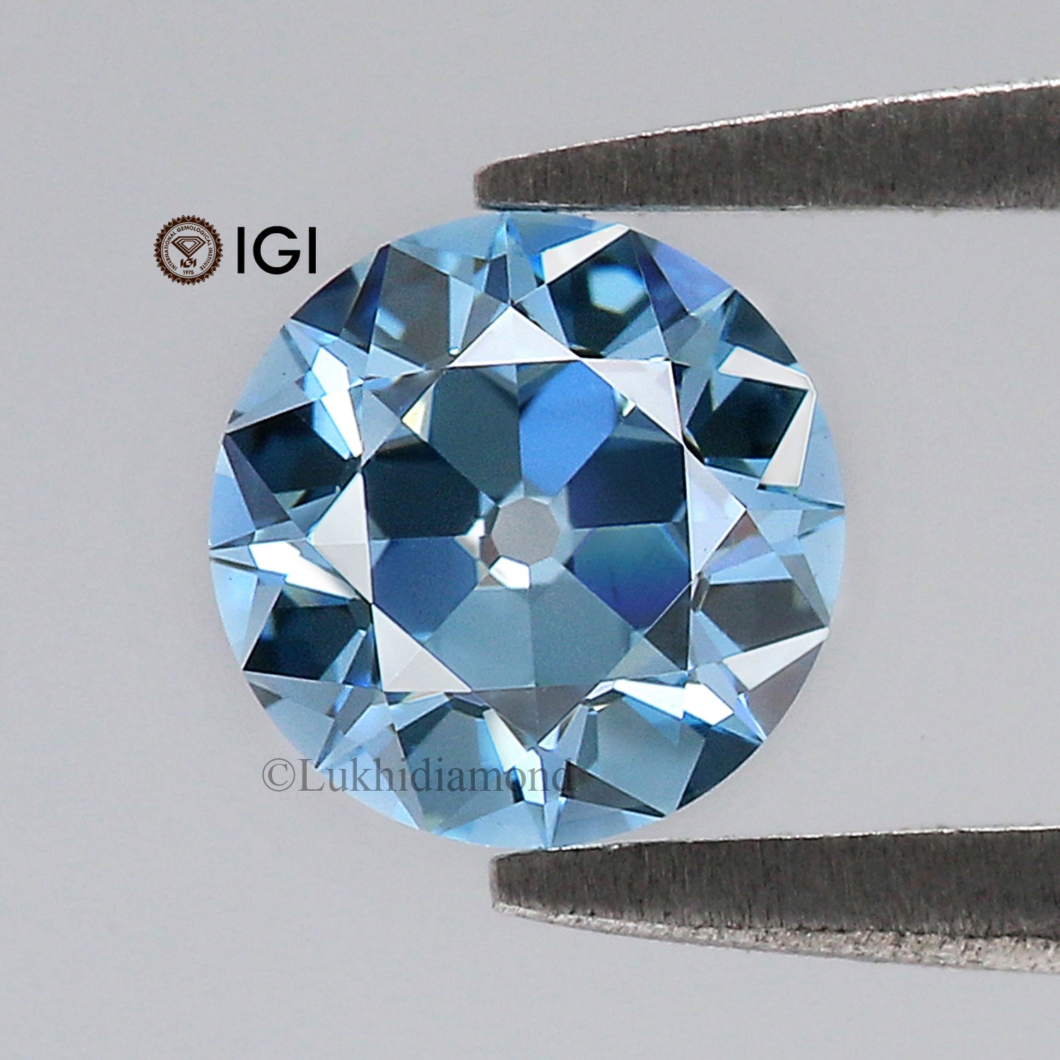 0.87 CT IGI Certified Round Old European Cut Diamond Fancy Vivid Blue Color VS1 Clarity Lab Grown Diamond Lab Created CVD Diamond L3310