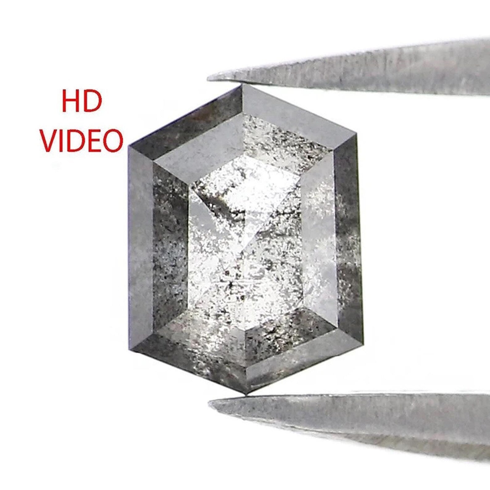 0.60 CT Natural Loose Hexagon Shape Diamond Salt And Pepper Hexagon Diamond 5.70 MM Natural Black Gray Color Hexagon Rose Cut Diamond NQ2172