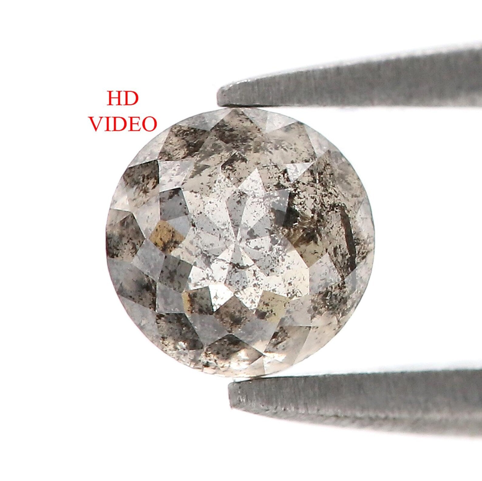 0.85 Ct Natural Loose Round Shape Diamond Salt And Pepper Round Cut Diamond 5.30 MM Natural Black Gray Color Round Rose Cut Diamond NQ9686
