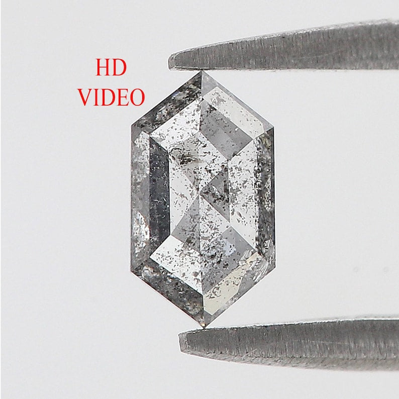 0.46 Ct Natural Loose Hexagon Shape Diamond Salt And Pepper Hexagon Diamond 6.75 MM Natural Black Grey Color Hexagon Rose Cut Diamond QN2139