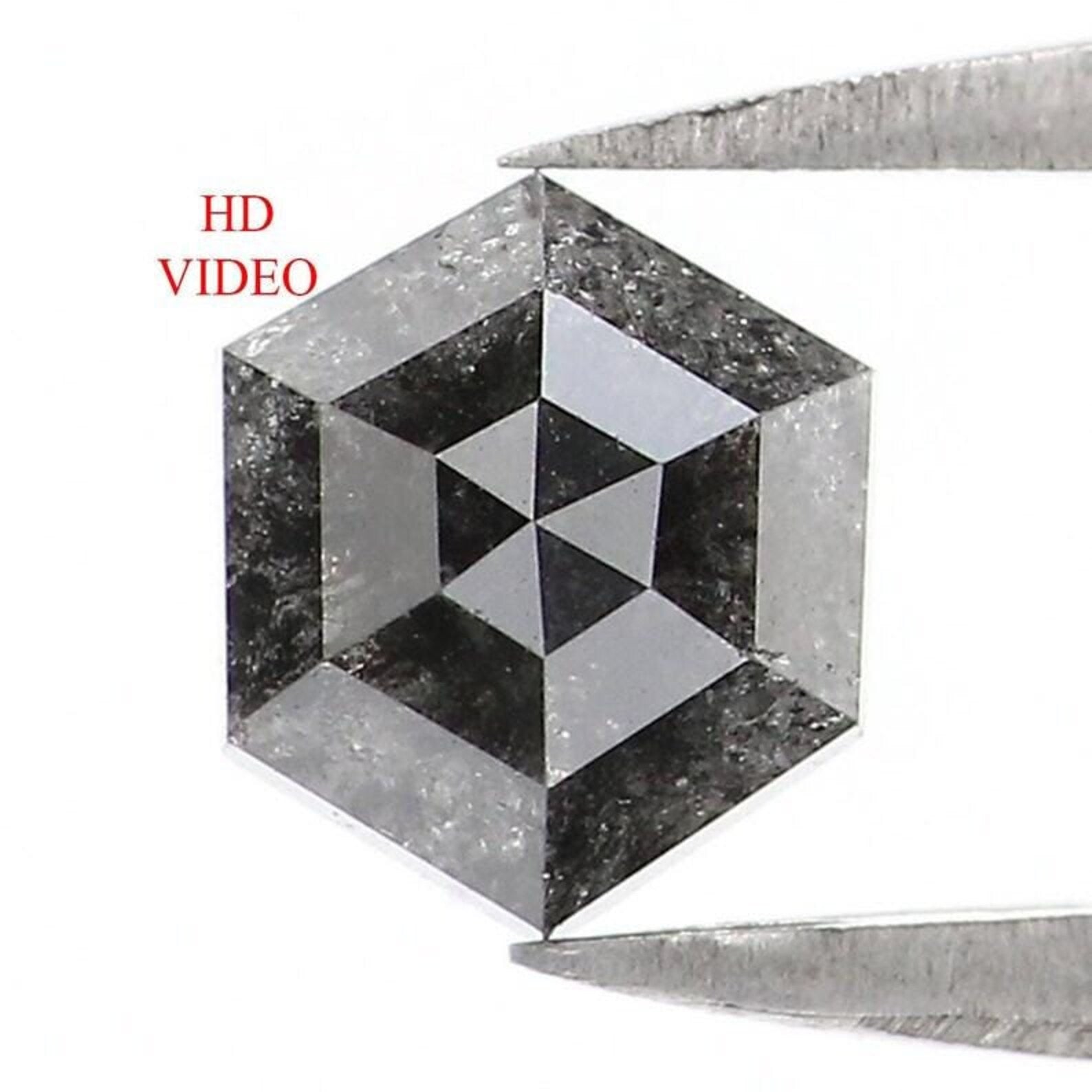 0.92 CT Natural Loose Hexagon Shape Diamond Salt And Pepper Hexagon Diamond 5.80 MM Natural Black Gray Color Hexagon Rose Cut Diamond NQ1594