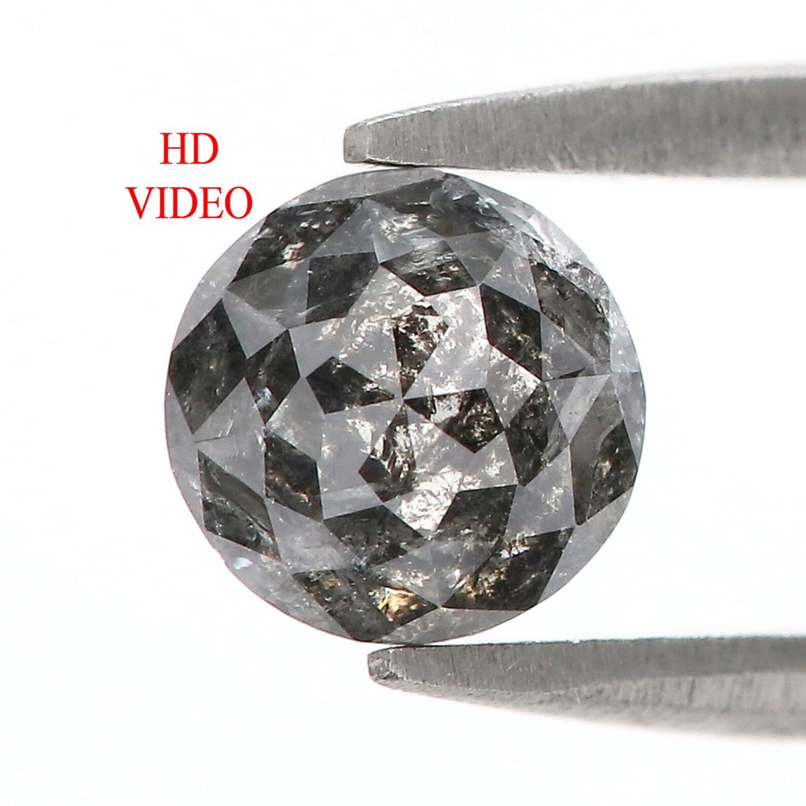 0.96 Ct Natural Loose Round Shape Diamond Salt And Pepper Round Cut Diamond 6.00 MM Natural Black Grey Color Round Rose Cut Diamond QN1216