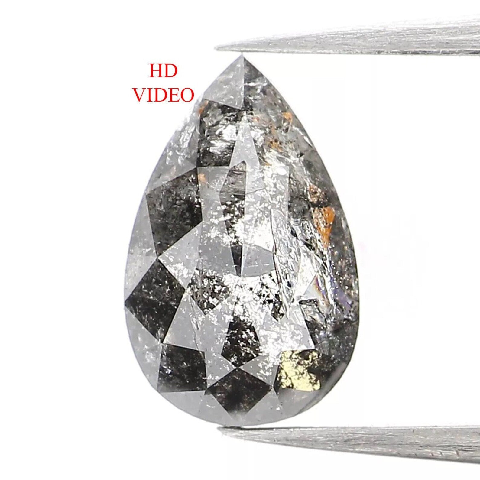 0.86 CT Natural Loose Pear Shape Diamond Salt And Pepper Diamond 8.00 MM Natural Loose Diamond Black Grey Color Pear Rose Cut Diamond QN1434