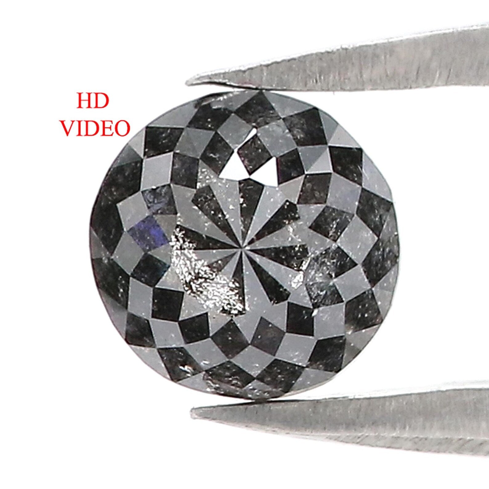 0.90 Ct Natural Loose Round Rose Cut Diamond Salt And Pepper Hexagon Diamond 5.60 MM Natural Black Grey Color Round Shape Diamond QN8896