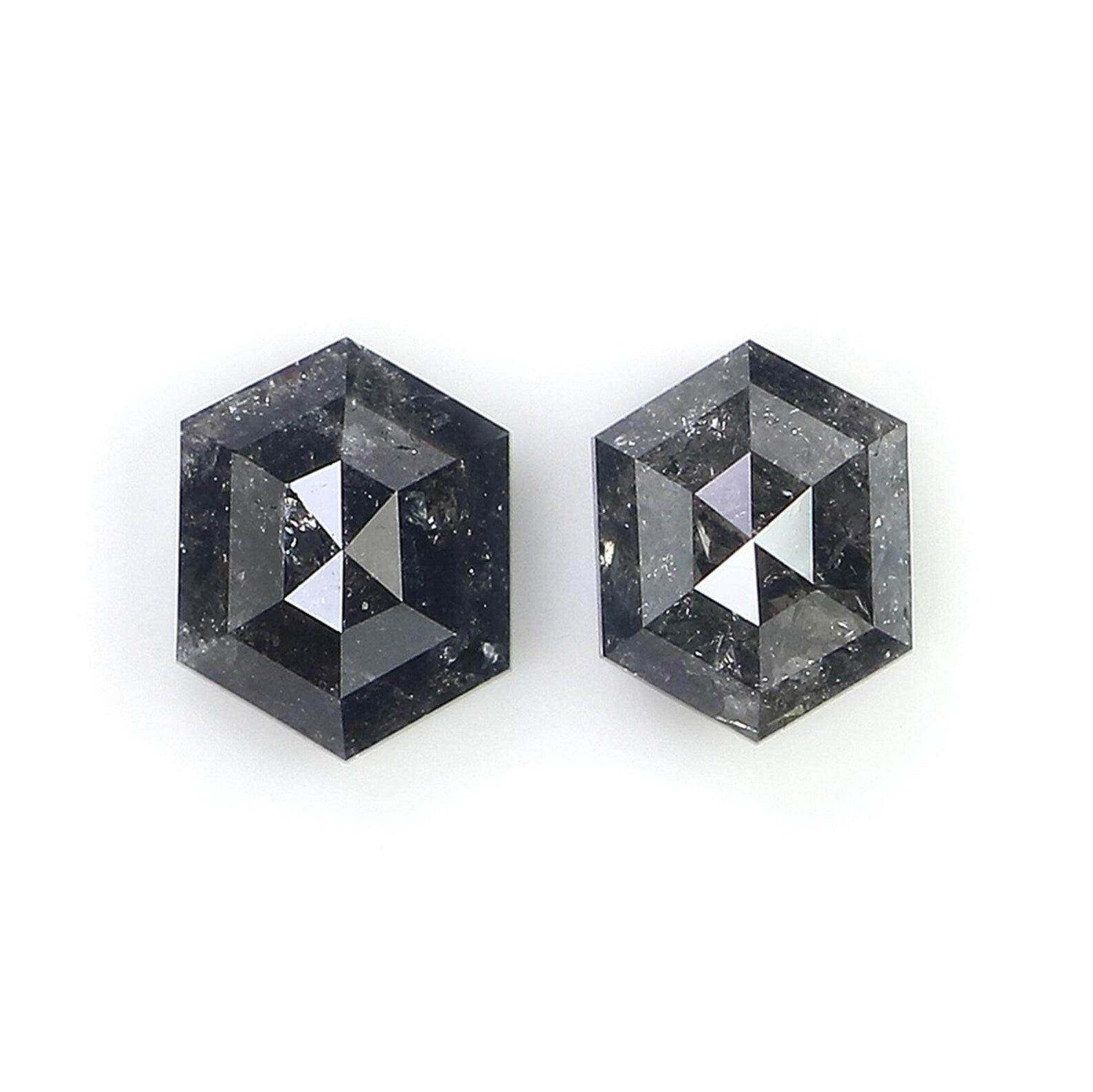 1.24 Ct Natural Loose Hexagon Shape Pair Diamond Salt And Pepper Hexagon Diamond 5.75 MM Black Grey Color Hexagon Rose Cut Diamond NQ783