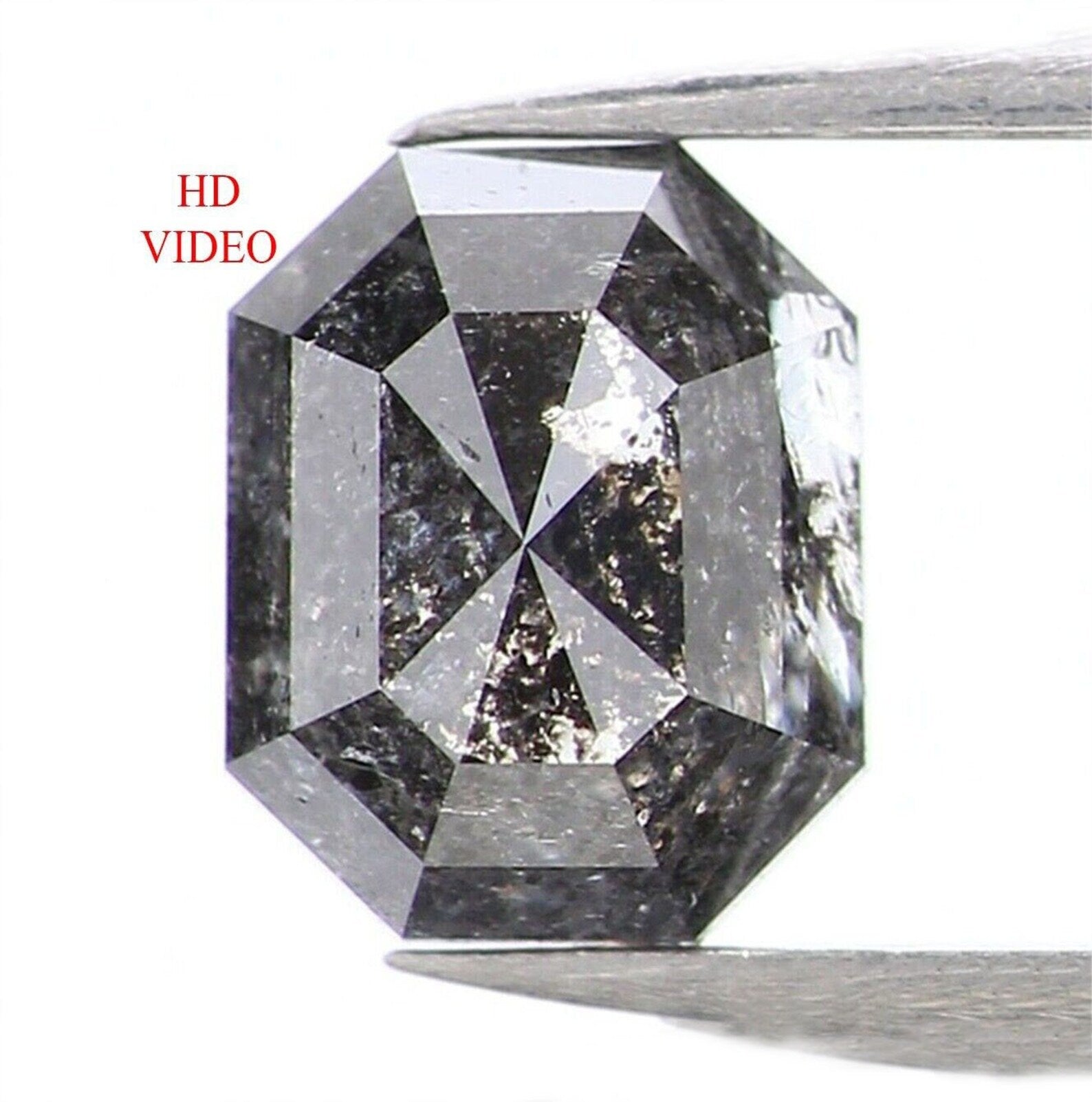 0.63 CT Natural Loose Emerald Shape Diamond Salt And Pepper Emerald Cut Diamond 5.45 MM Black Grey Color Emerald Rose Cut Diamond NQ1372
