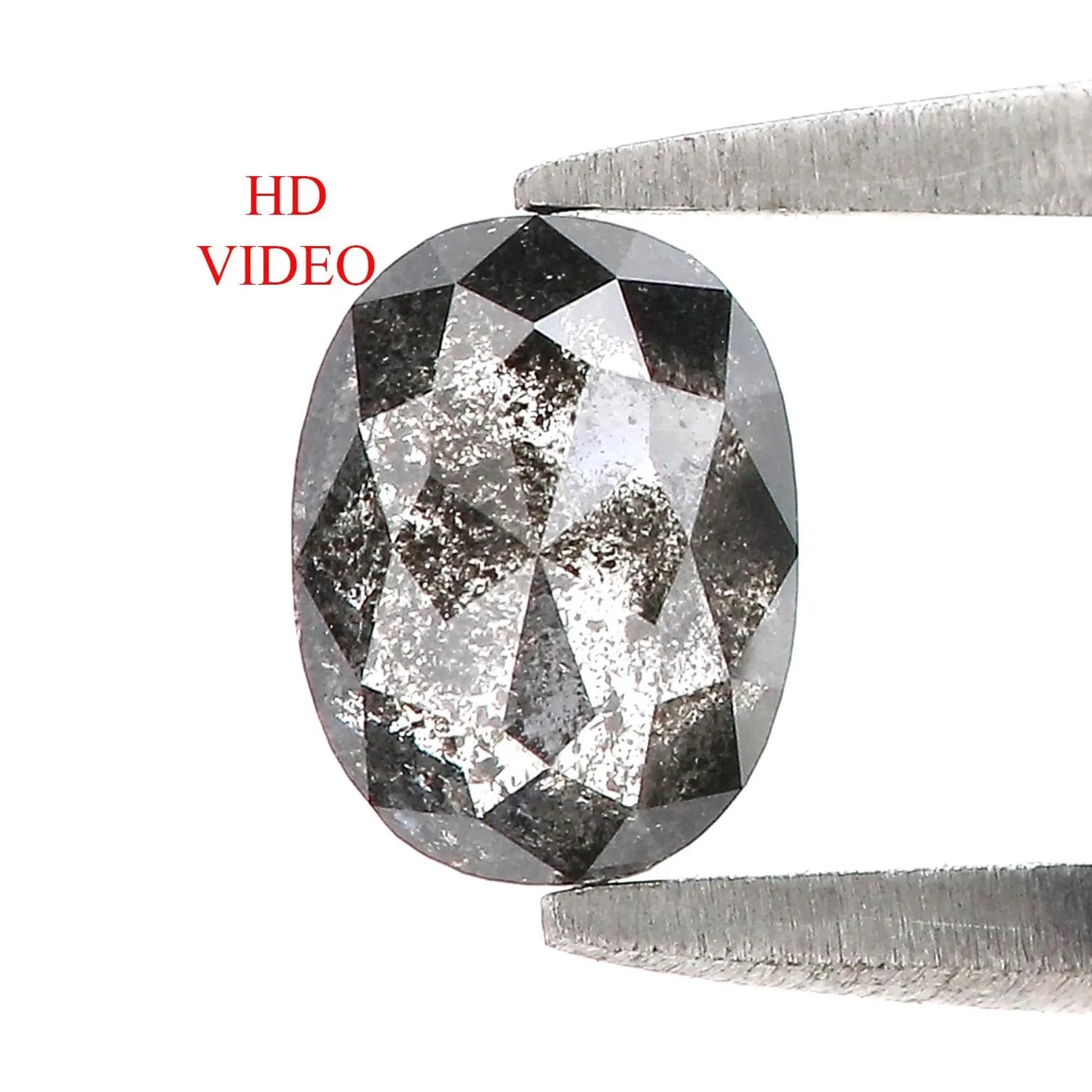0.75 Ct Natural Loose Oval Shape Diamond Salt and Pepper Oval Cut Diamond 6.35 MM Natural Loose Black Grey Color Oval Rose Cut Diamond NQ933