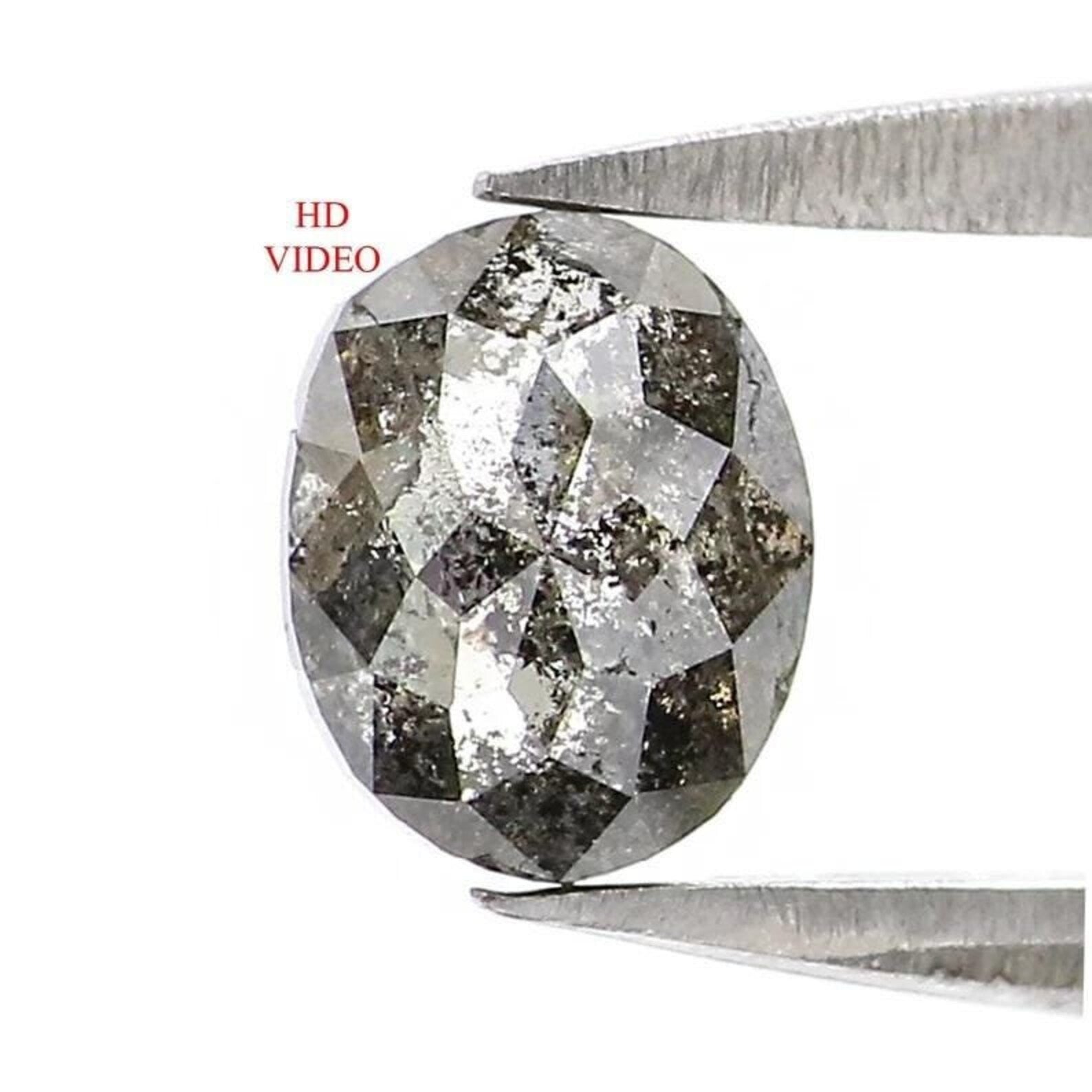 0.54 CT Natural Loose Oval Shape Diamond Salt And Pepper Oval Diamond 5.50 MM Natural Loose Black Grey Color Oval Rose Cut Diamond NQ9241