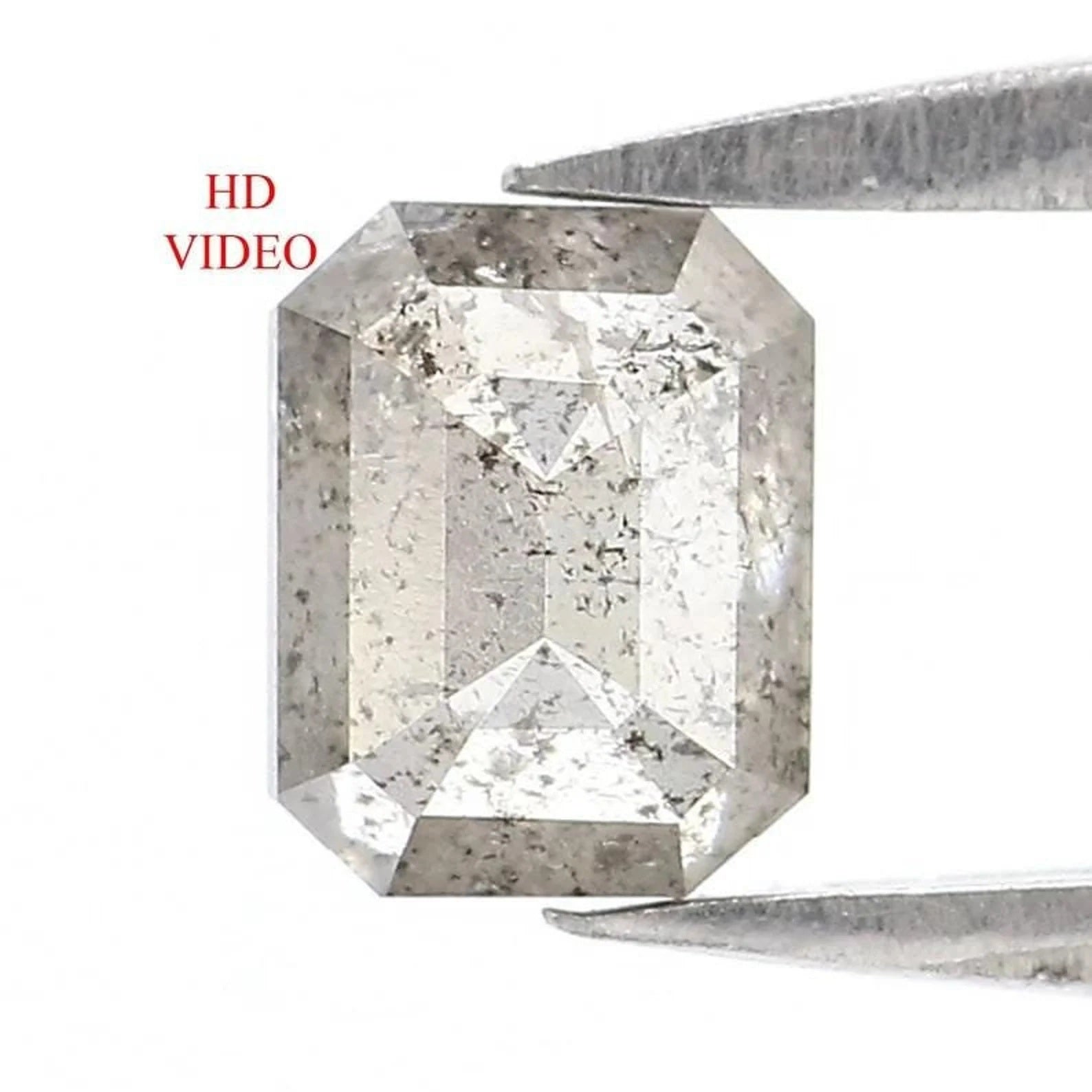 0.64 CT Natural Loose Emerald Shape Diamond Salt And Pepper Emerald Diamond 5.55 MM Natural Black Grey Color Emerald Rose Cut Diamond NQ2444