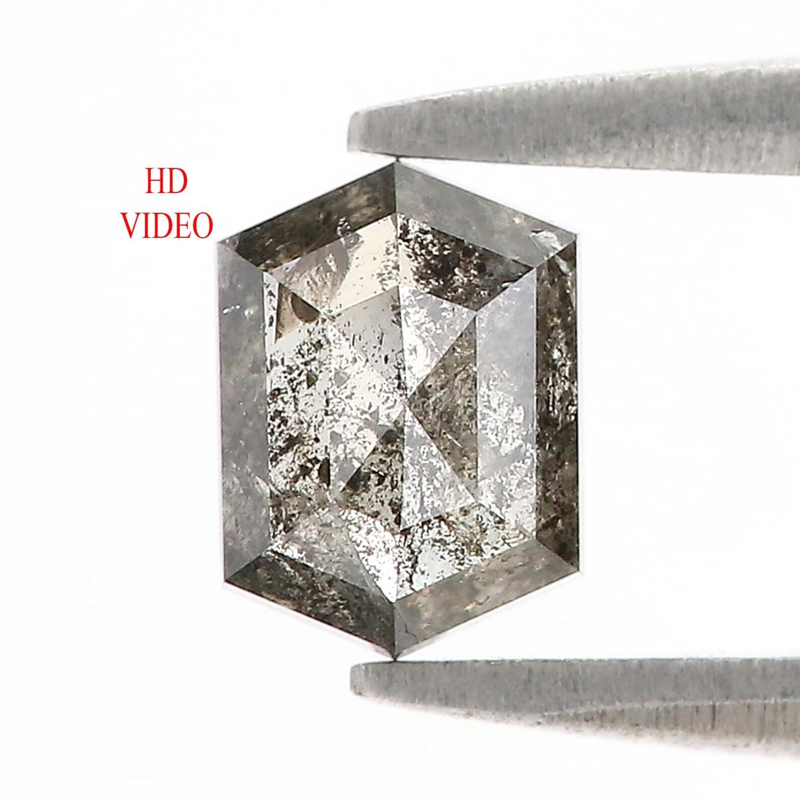 0.69 Ct Natural Loose Hexagon Shape Diamond Salt And Pepper Hexagon Diamond 6.00 MM Natural Black Grey Color Hexagon Rose Cut Diamond QN1480