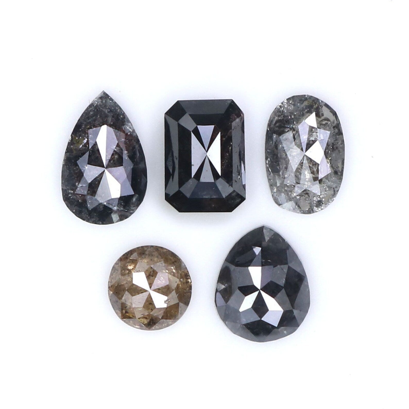 Natural Loose Mix Shape Salt And Pepper Diamond Black Grey Color 1.64 CT 3.70 MM Mix Shape Rose Cut Diamond KDN1485