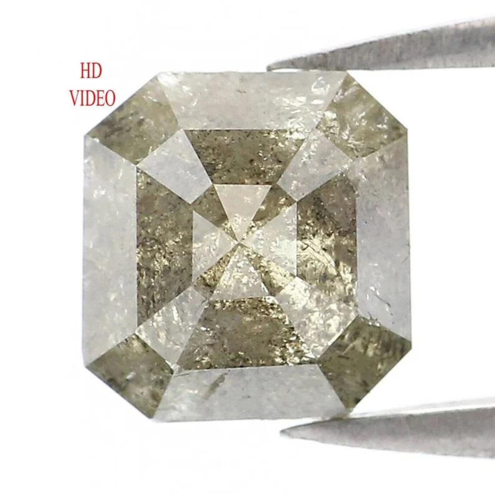 1.85 CT Natural Loose Emerald Shape Diamond Green Color Emerald Cut Diamond 6.65 MM Natural Loose Gray Color Emerald Rose Cut Diamond NQ8982