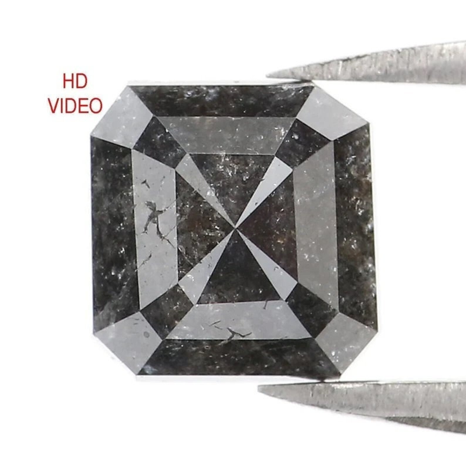 1.48 CT Natural Loose Radiant Shape Diamond Salt And Pepper Radiant Diamond 6.30 MM Natural Black Grey Color Radiant Rose Cut Diamond NQ1596