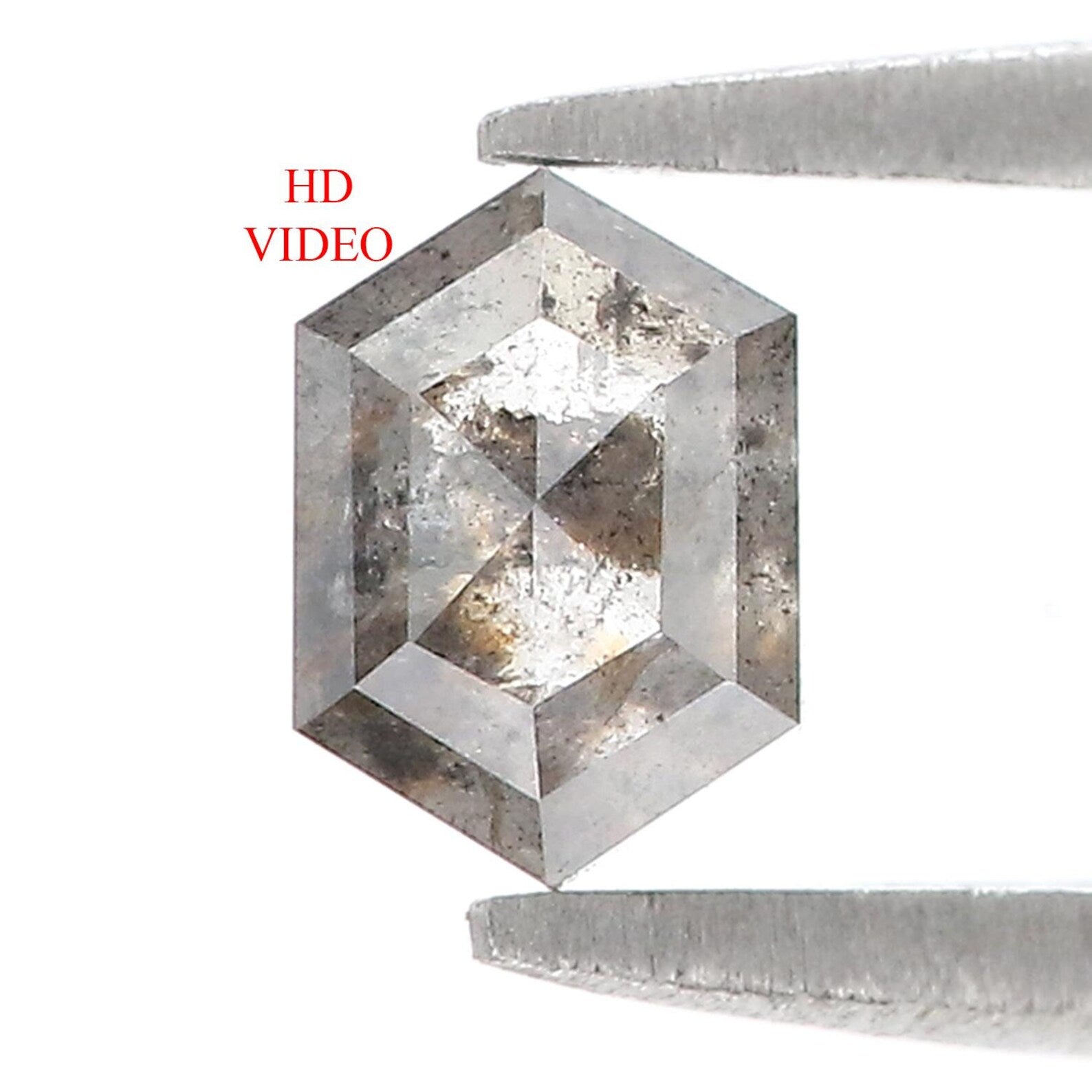 0.74 CT Natural Loose Hexagon Shape Diamond Salt And Pepper Diamond 6.05 MM Natural Loose Black Grey Color Hexagon Rose Cut Diamond QN585