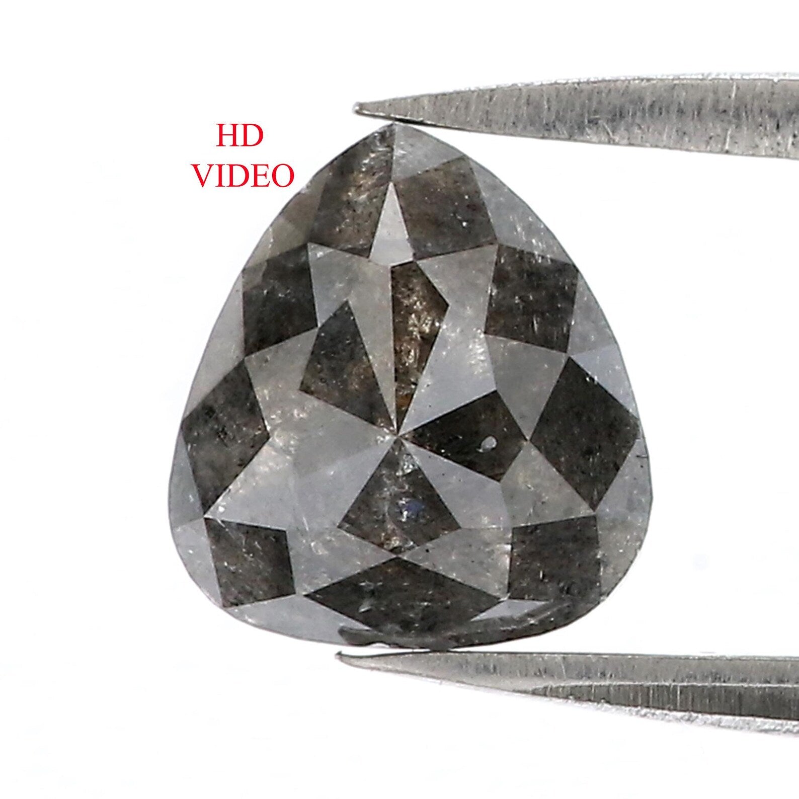 1.95 Ct Natural Loose Pear Shape Diamond Salt And Pepper Pear Diamond 8.85 MM Natural Loose Black Grey Color Pear Rose Cut Diamond QN9245