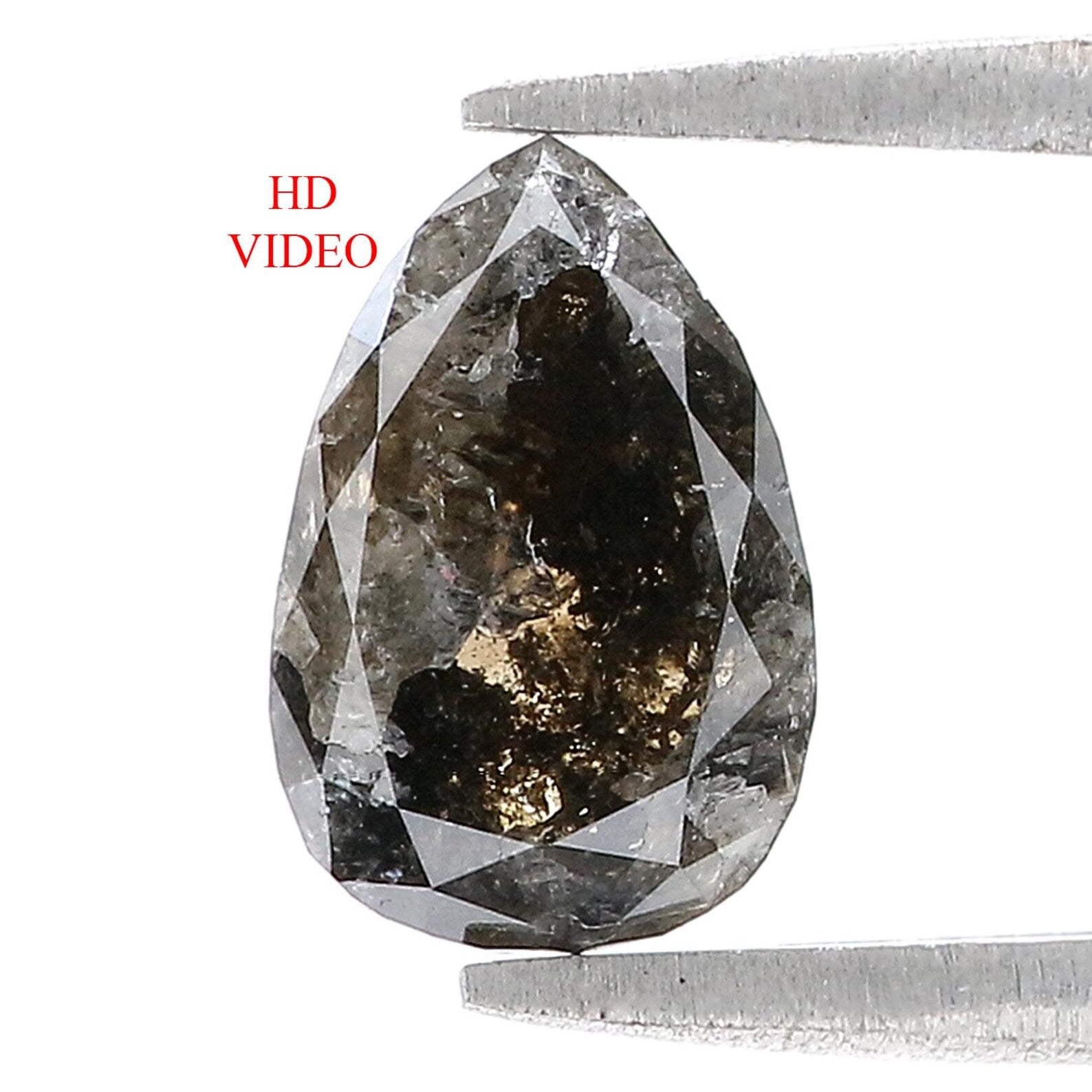 1.95 CT Natural Loose Pear Shape Diamond Salt And Pepper Pear Diamond 9.70 MM Natural Diamond Black Grey Color Pear Rose Cut Diamond N7666