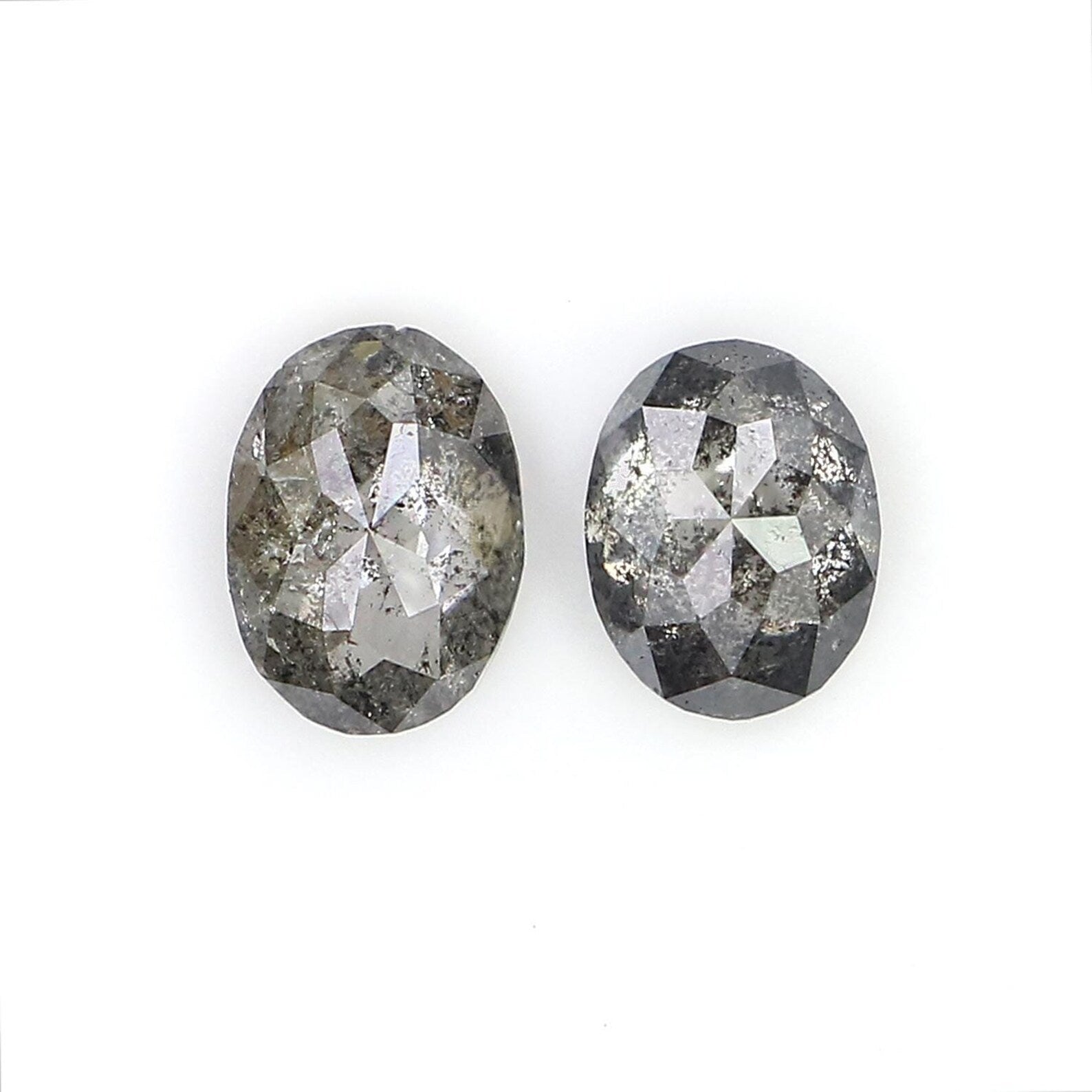 0.57 CT Natural Loose Oval Cut Pair Diamond Salt And Pepper Oval Diamond 4.70 MM Natural Loose Black Gray Color Oval Rose Cut Diamond NQ2108