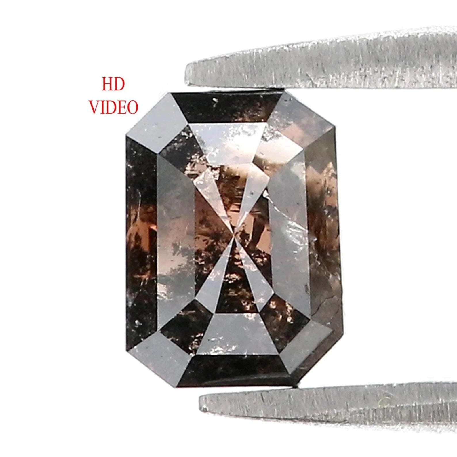 1.24 CT Natural Loose Emerald Shape Diamond Black Brown Color Emerald Cut Diamond 7.00 MM Natural Black Brown Emerald Rose Cut Diamond QN615