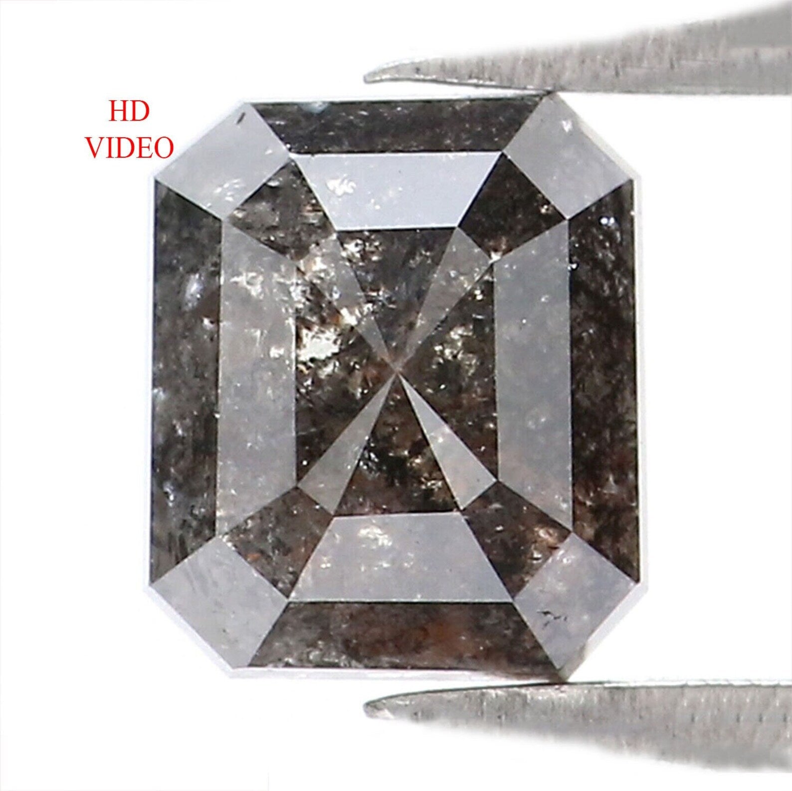 0.98 Ct Natural Loose Emerald Shape Diamond Salt And Pepper Emerald Diamond 5.75 MM Natural Black Grey Color Emerald Rose Cut Diamond NQ8176