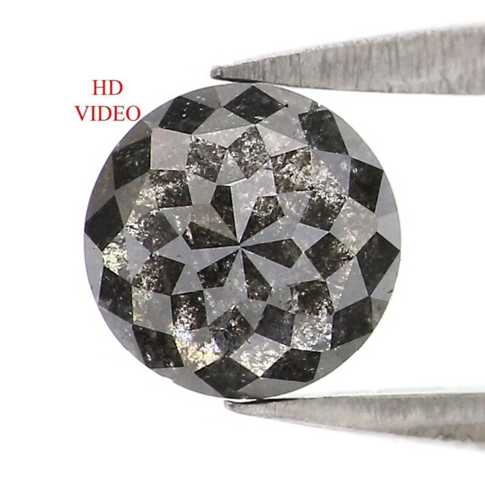 0.77 CT Natural Loose Round Cut Diamond Salt And Pepper Diamond 5.45 MM Natural Loose Diamond Black Grey Color Round Rose Cut Diamond NQ740