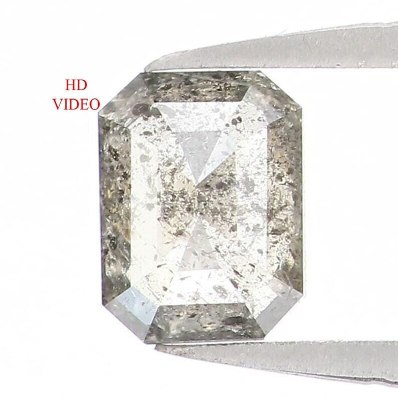 0.39 CT Natural Loose Emerald Shape Diamond Salt And Pepper Emerald Diamond 4.70 MM Natural Black Grey Color Emerald Rose Cut Diamond NQ1510