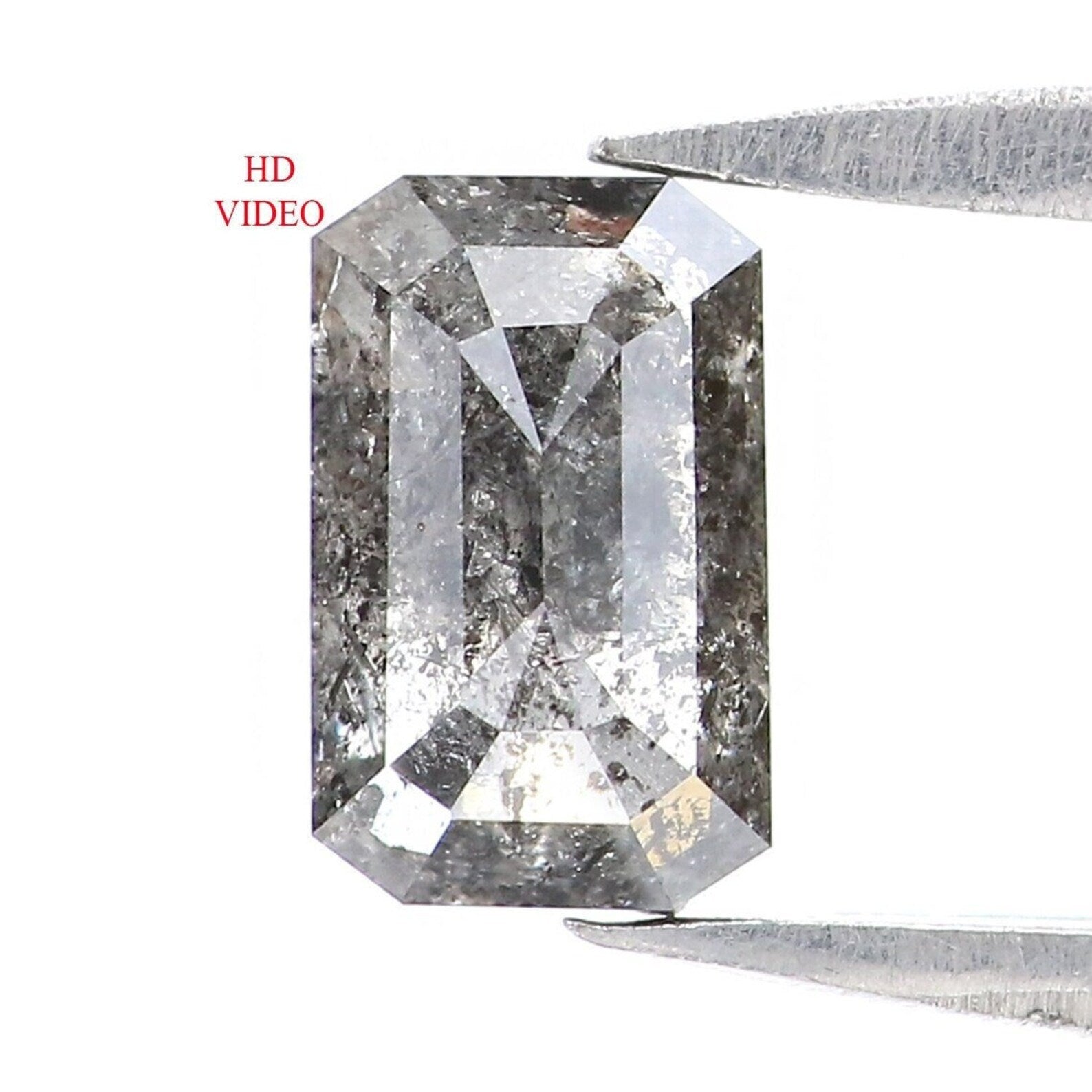 0.60 CT Natural Loose Emerald Shape Diamond Salt And Pepper Emerald Diamond 6.15 MM Natural Black Grey Color Emerald Rose Cut Diamond NQ1089